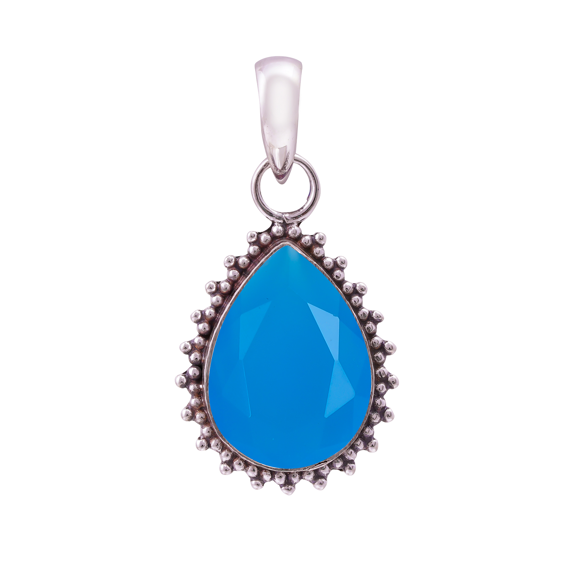 Blue Chalcedony - Simulated 925 Solid Sterling Silver Pendant
