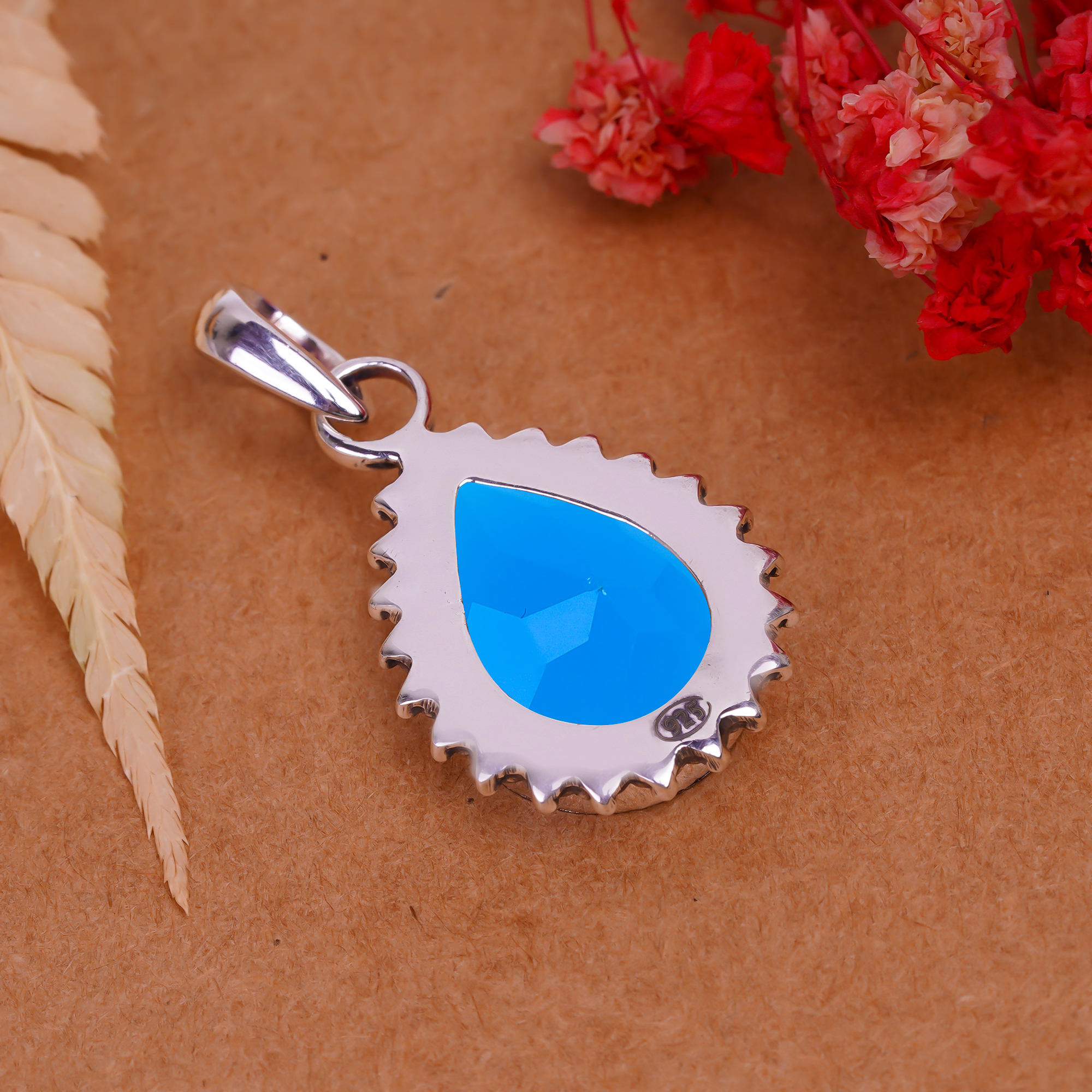 Blue Chalcedony - Simulated 925 Solid Sterling Silver Pendant