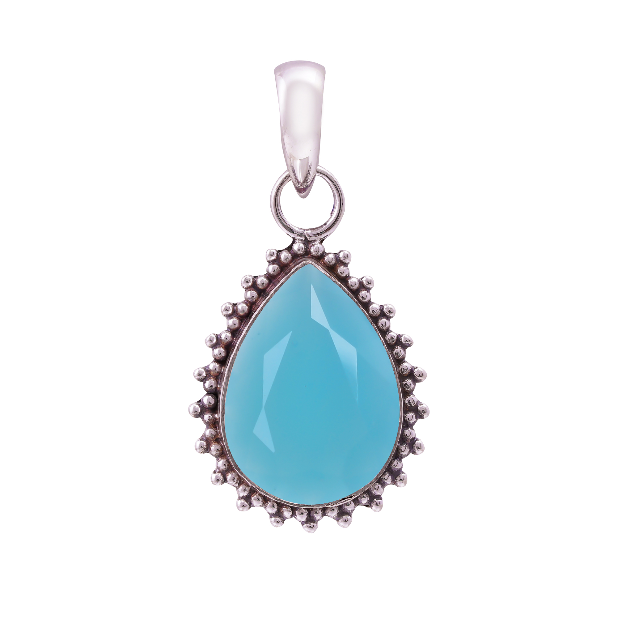 Aqua Blue Chalcedony - Simulated 925 Solid Sterling Silver Pendant