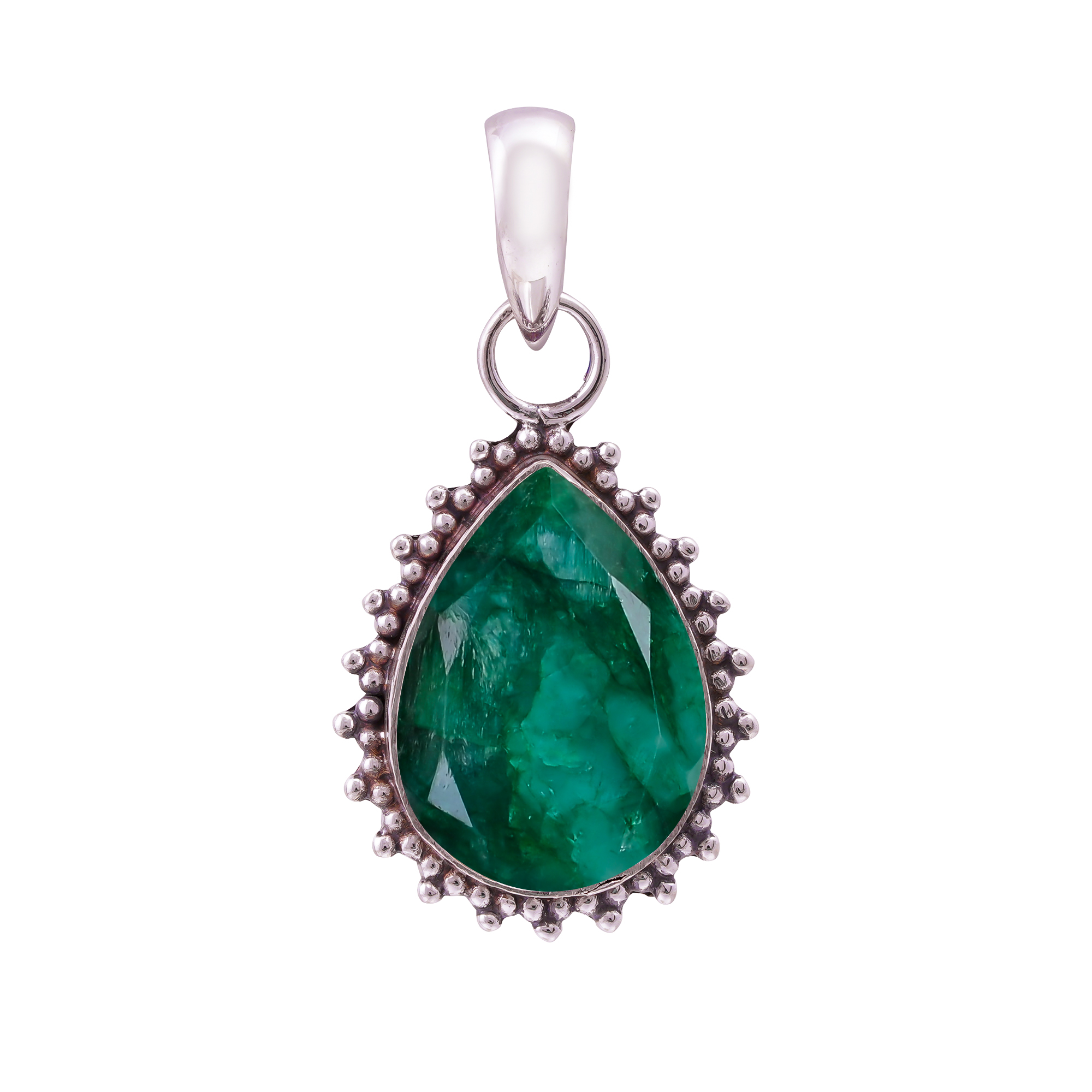 Emerlad - Dyed Quartz 925 Solid Sterling Silver Pendant