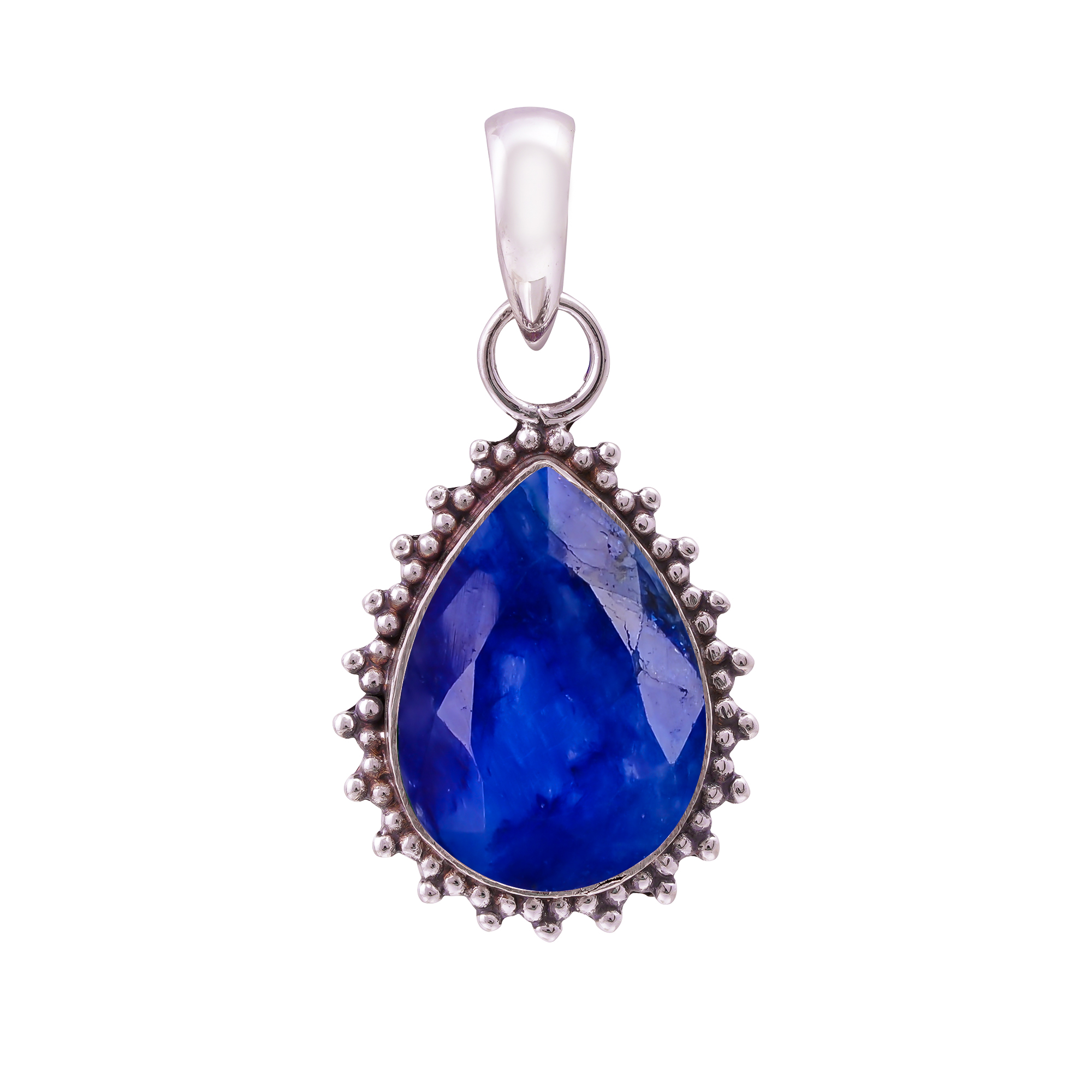 Blue Sapphire - Dyed Quartz 925 Solid Sterling Silver Pendant