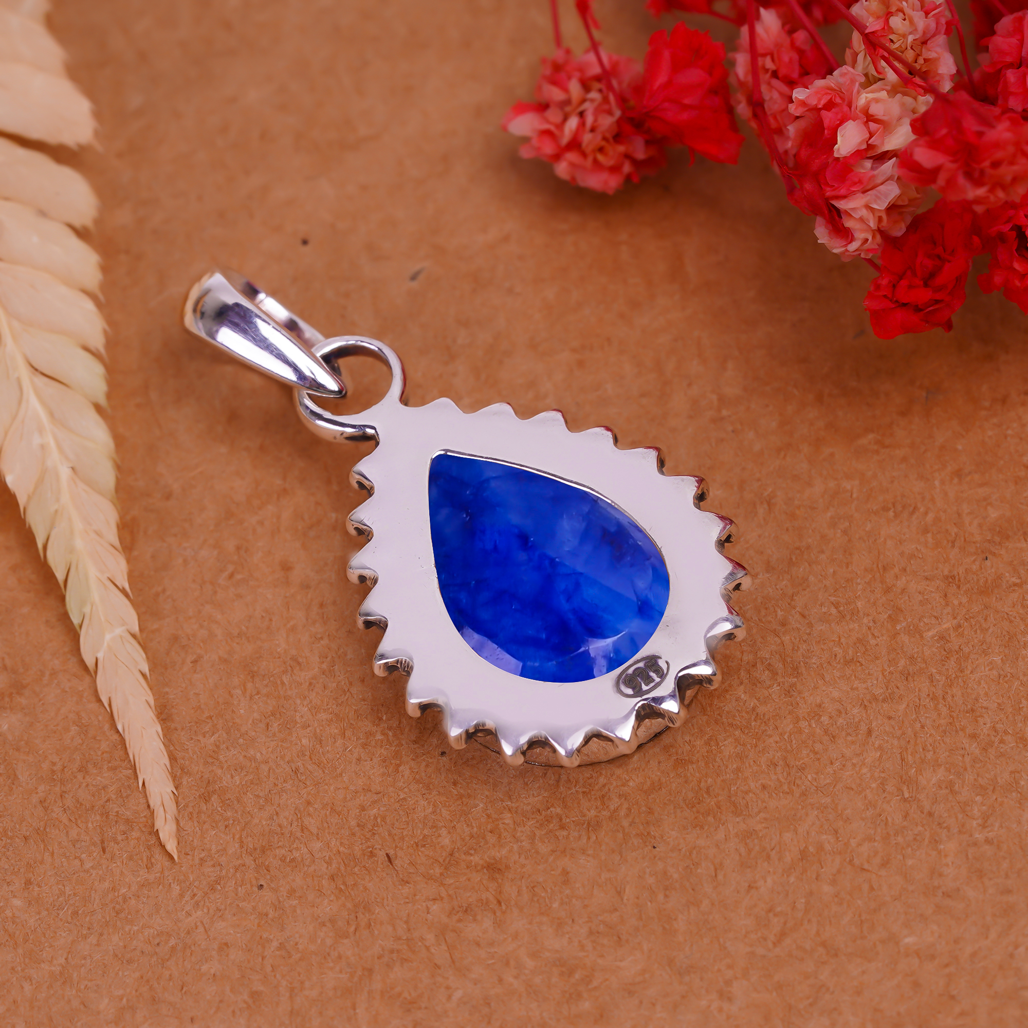 Blue Sapphire - Dyed Quartz 925 Solid Sterling Silver Pendant