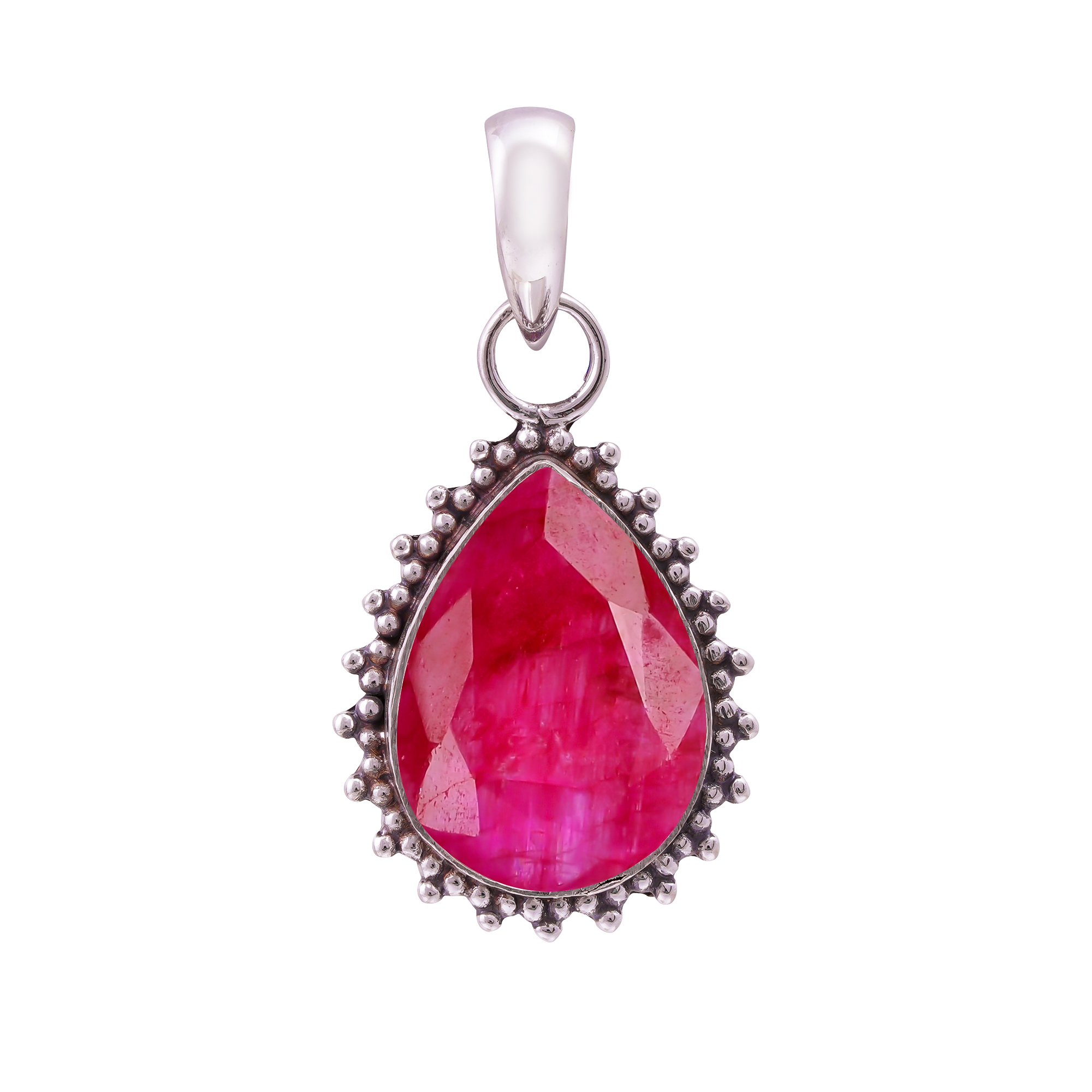 Ruby - Dyed Quartz 925 Solid Sterling Silver Pendant