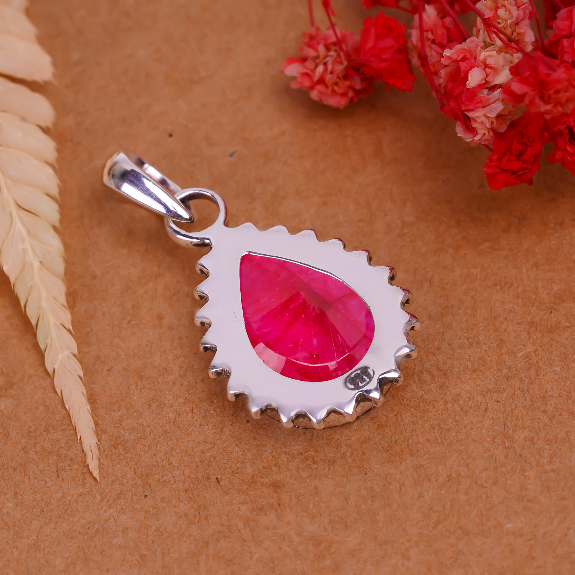 Ruby - Dyed Quartz 925 Solid Sterling Silver Pendant