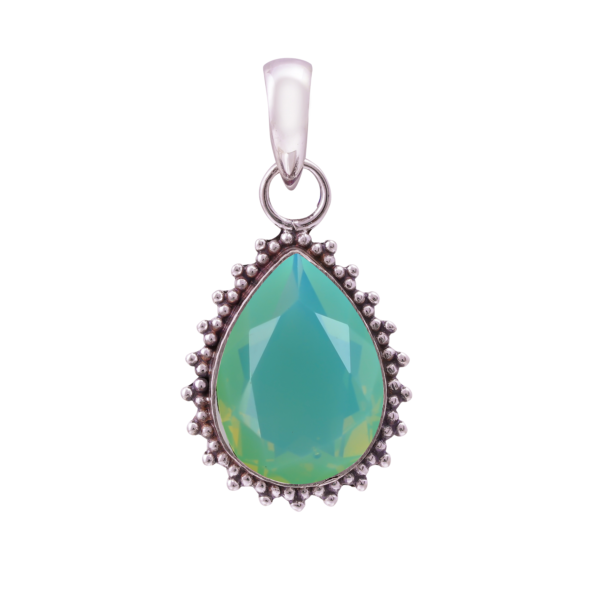 Green Milky Opal - Simulated 925 Solid Sterling Silver Pendant