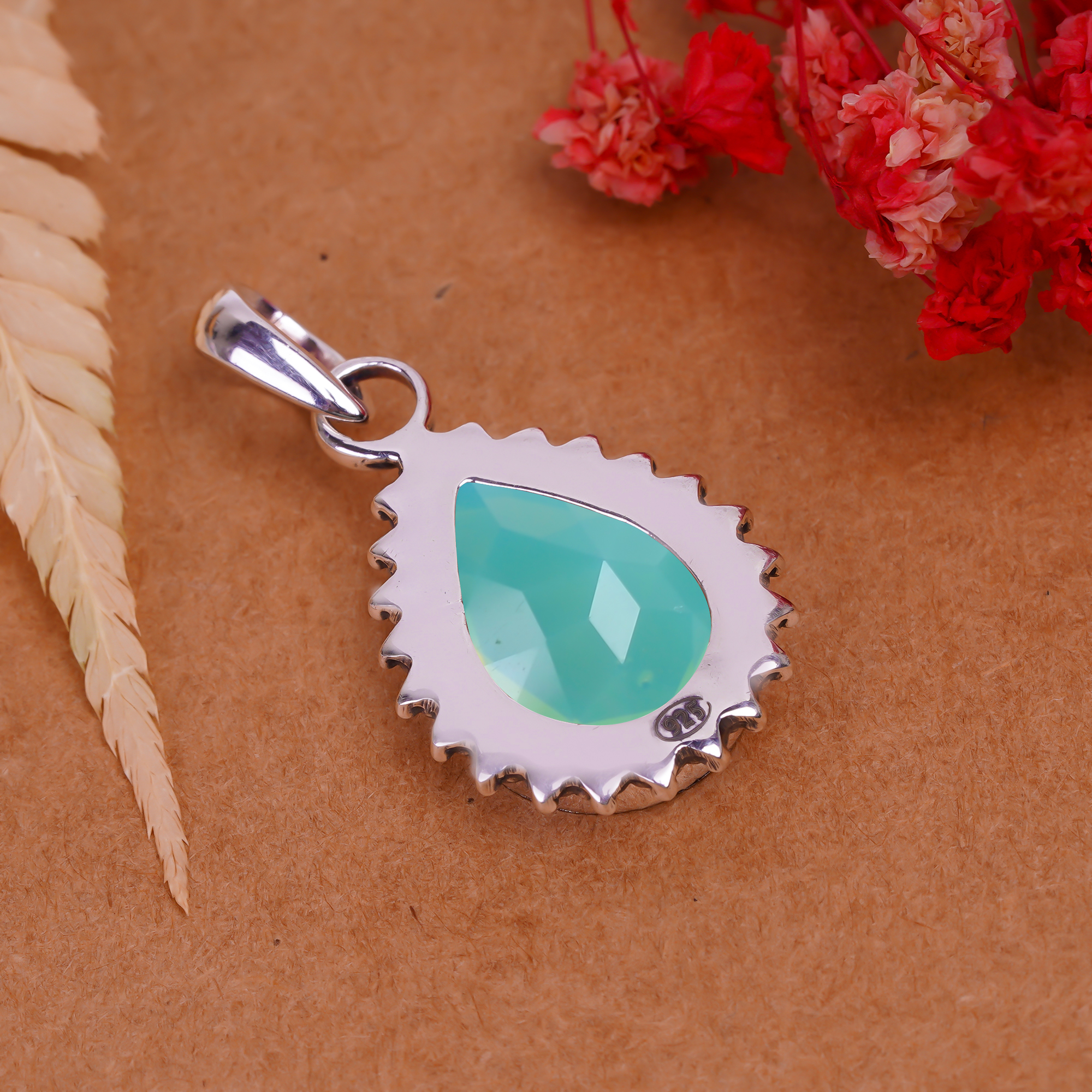Green Milky Opal - Simulated 925 Solid Sterling Silver Pendant