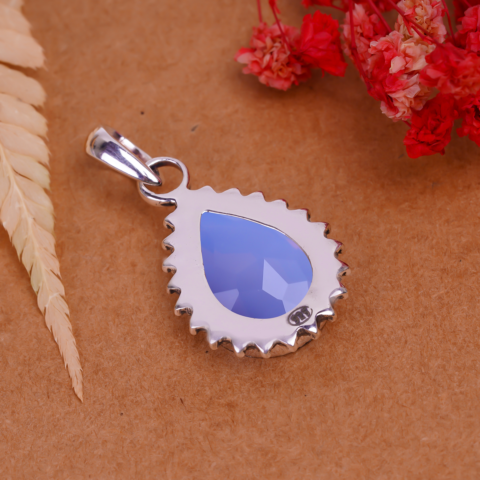 Milky Pink Opal - Simulated 925 Solid Sterling Silver Pendant