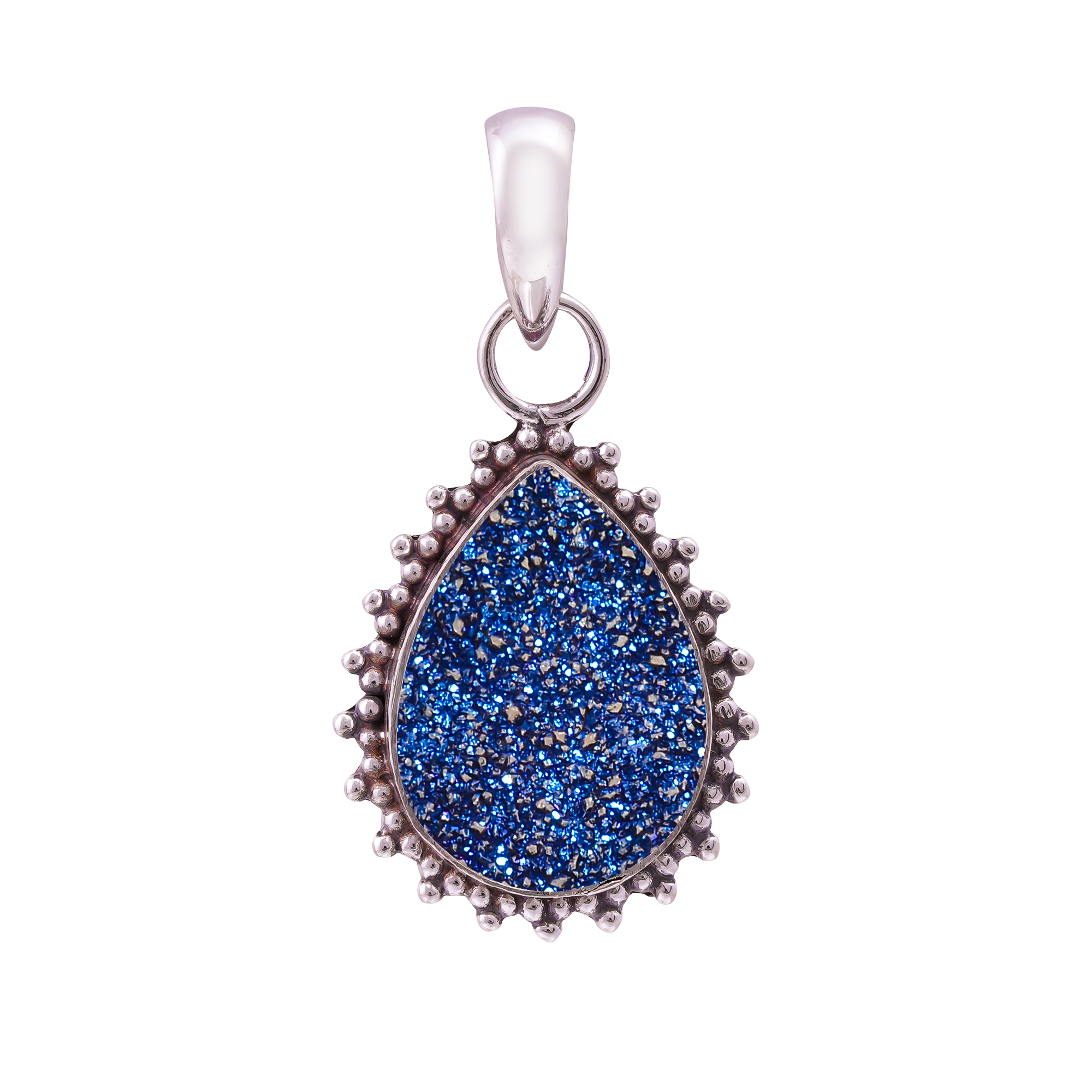 Electric Blue Titanium Agate Drusy 925 Solid Sterling Silver Pendant