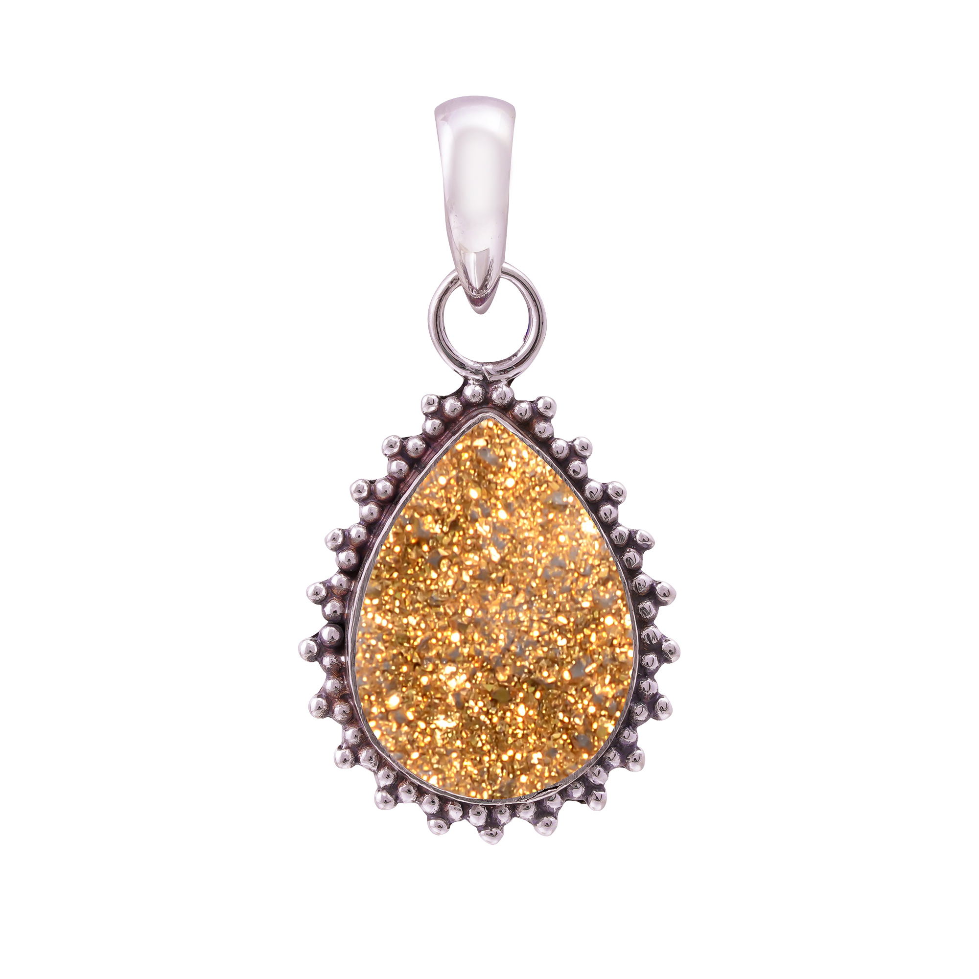 Golden Titanium Agate Drusy 925 Solid Sterling Silver Pendant