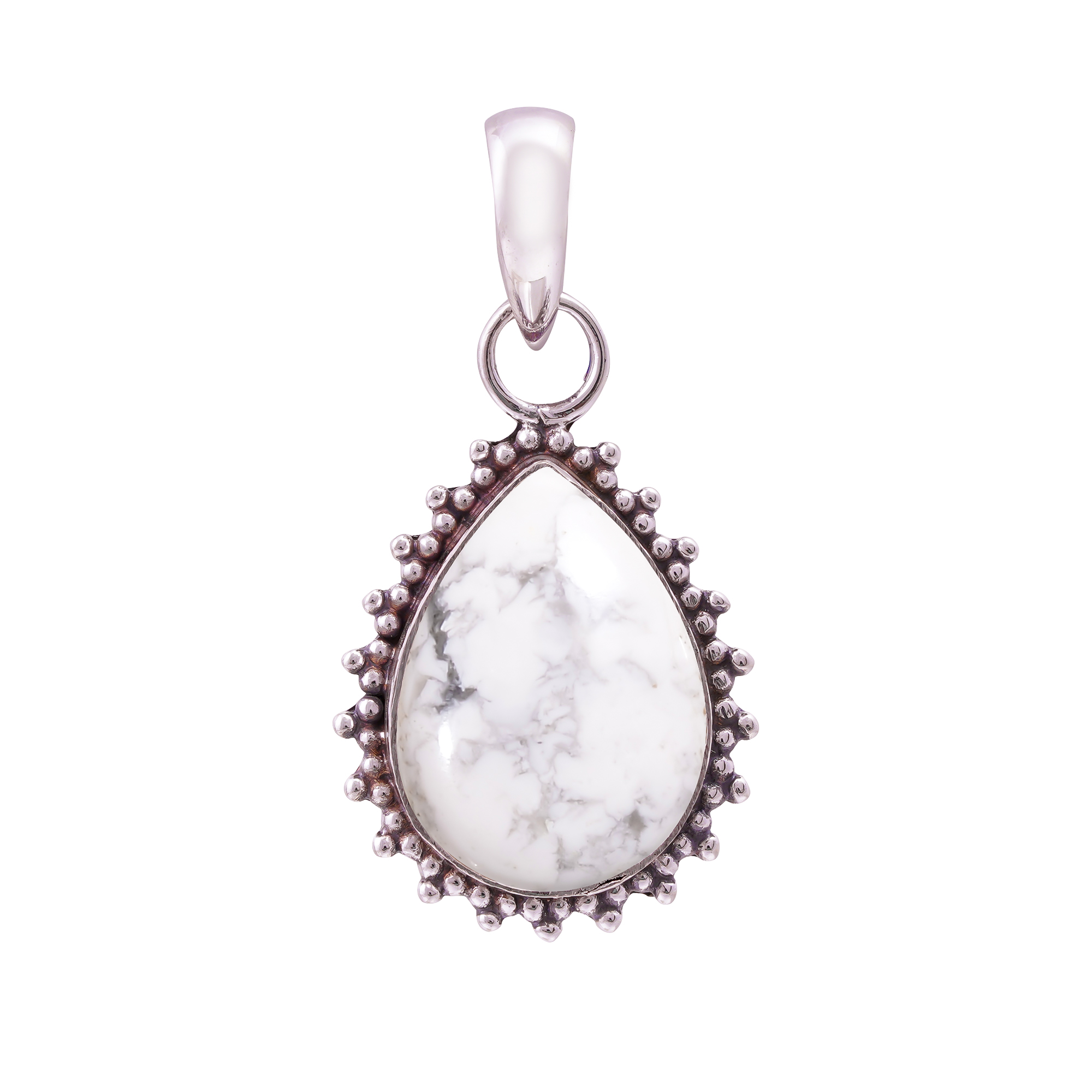 Natural White Howlite - United States 925 Solid Sterling Silver Pendant