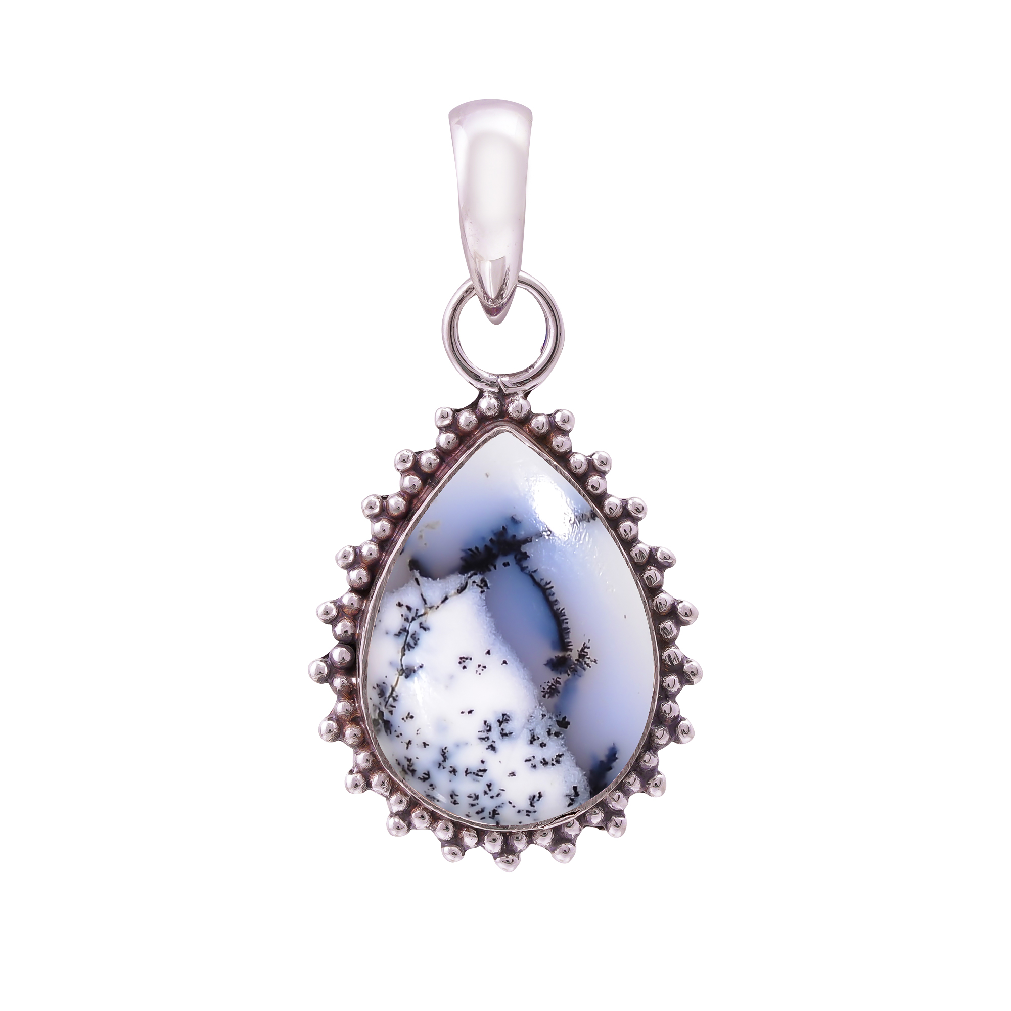 Merlinite Dendritic Opal -Brazil 925 Solid Sterling Silver Pendant