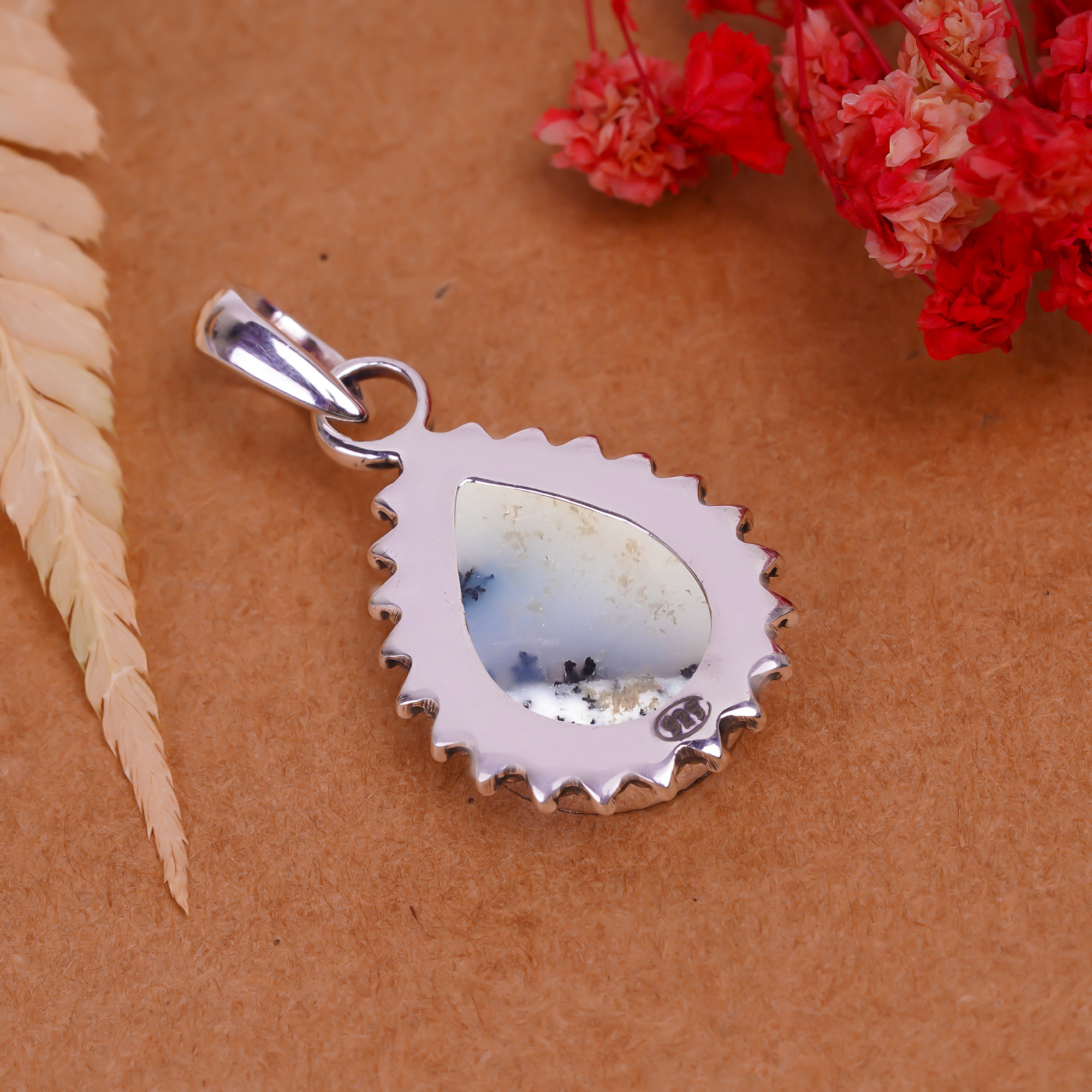 Merlinite Dendritic Opal -Brazil 925 Solid Sterling Silver Pendant