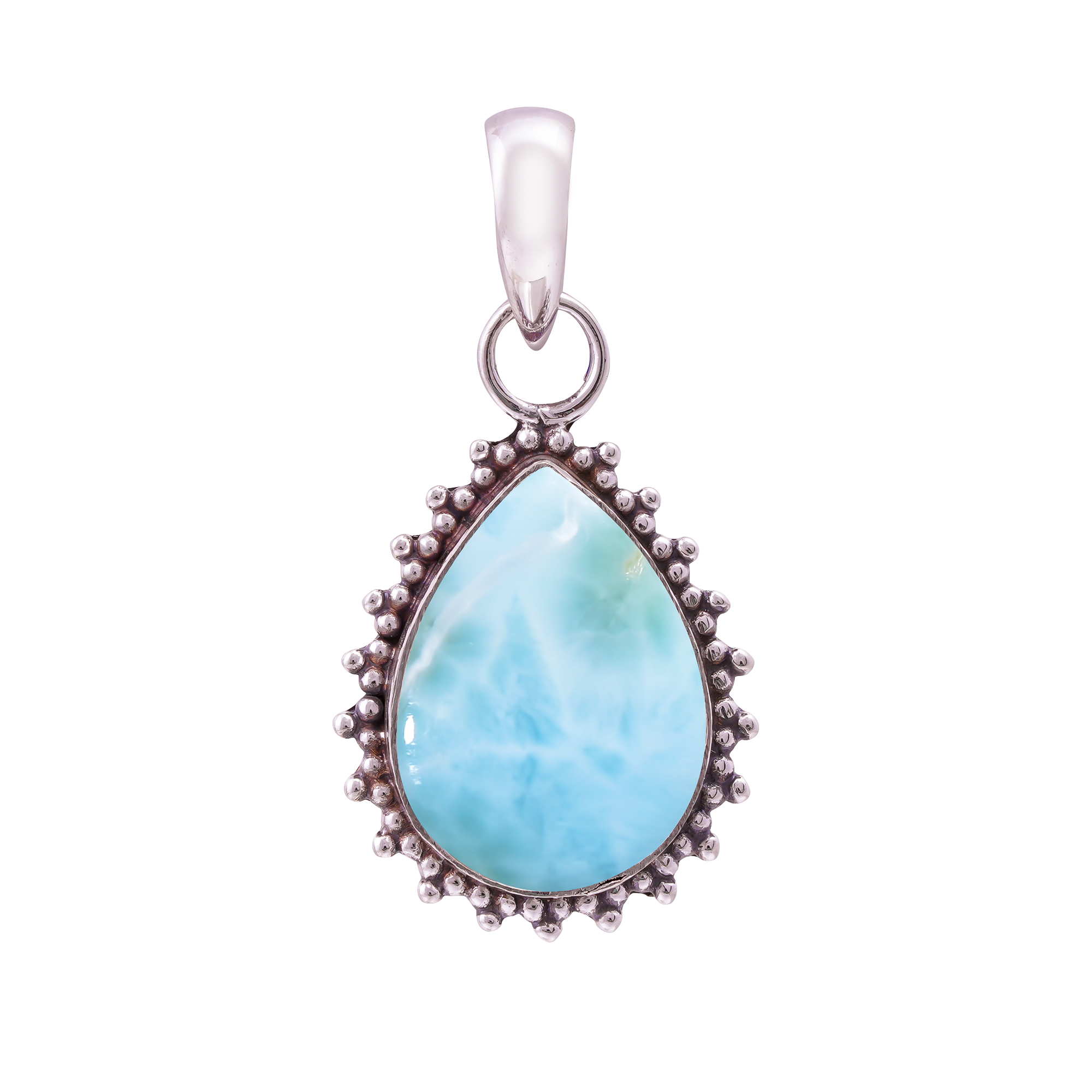 Natural Larimar / Pactolite - Dominican Republic 925 Solid Sterling Silver Pendant