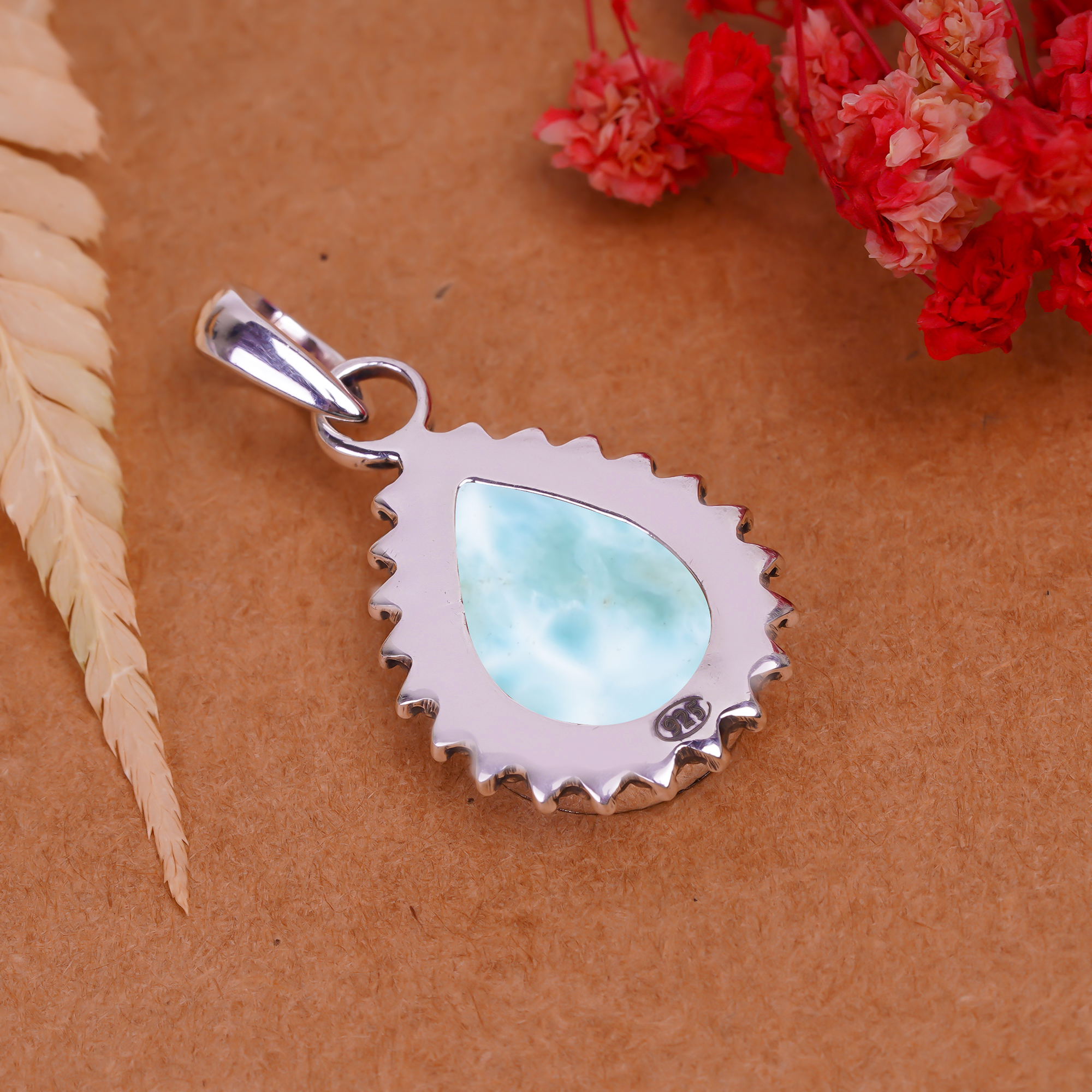 Natural Larimar / Pactolite - Dominican Republic 925 Solid Sterling Silver Pendant