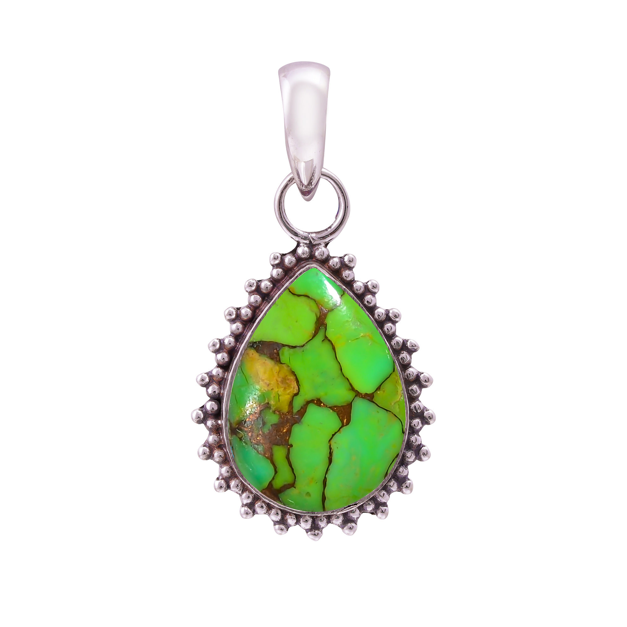 Copper Green Turquoise 925 Solid Sterling Silver Pendant