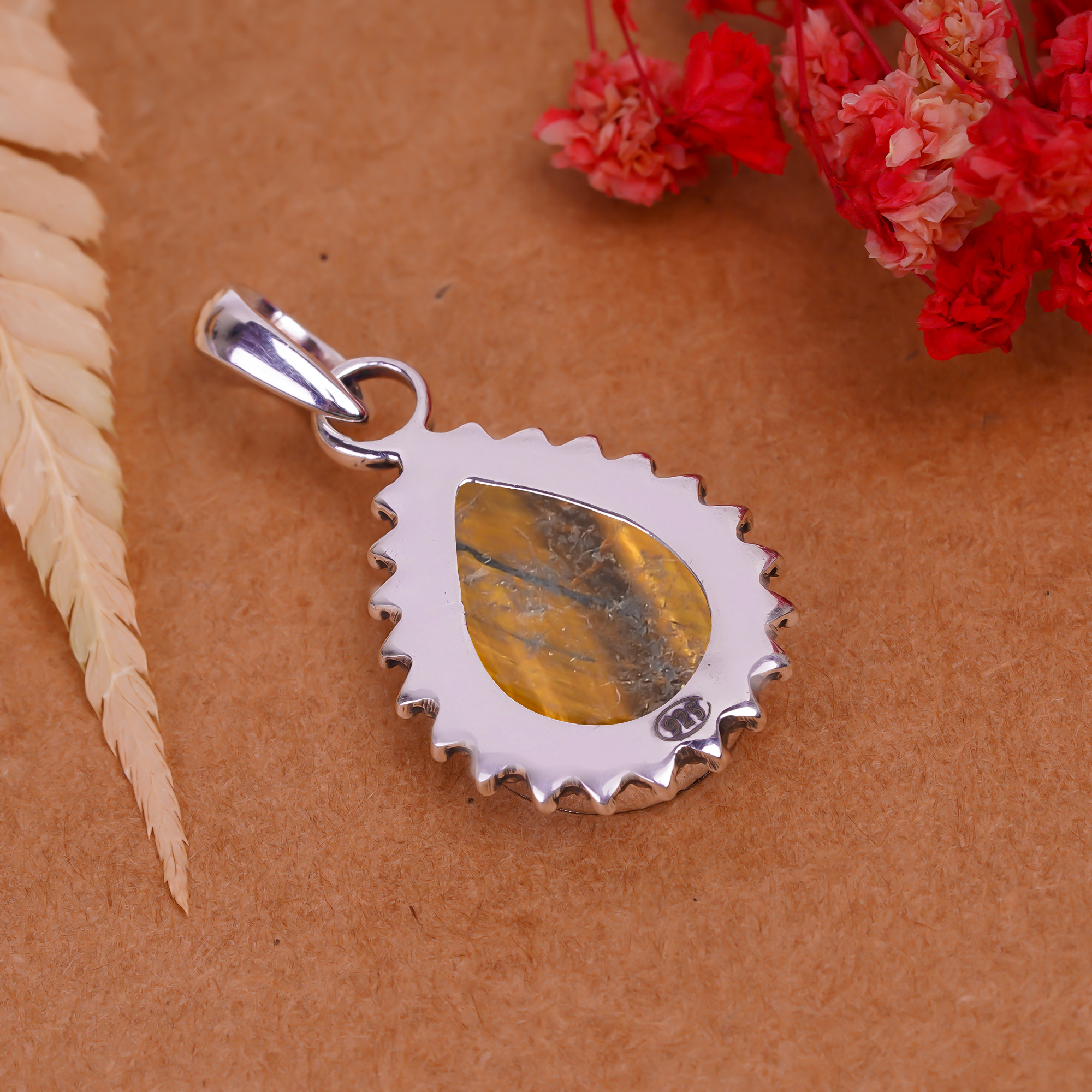 Yellow Tiger Eye - South Africa 925 Solid Sterling Silver Pendant