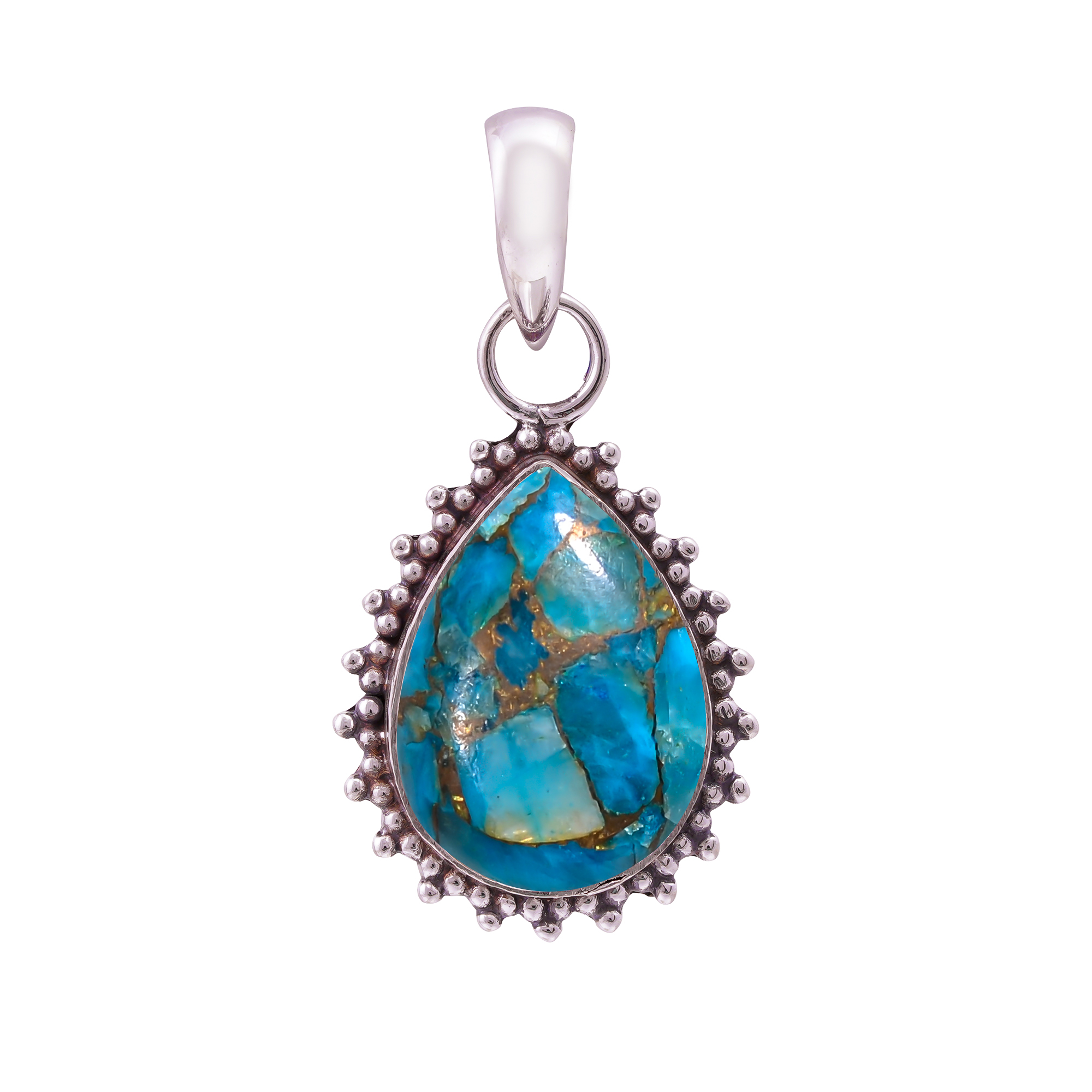 Copper Blue Turquoise 925 Solid Sterling Silver Pendant