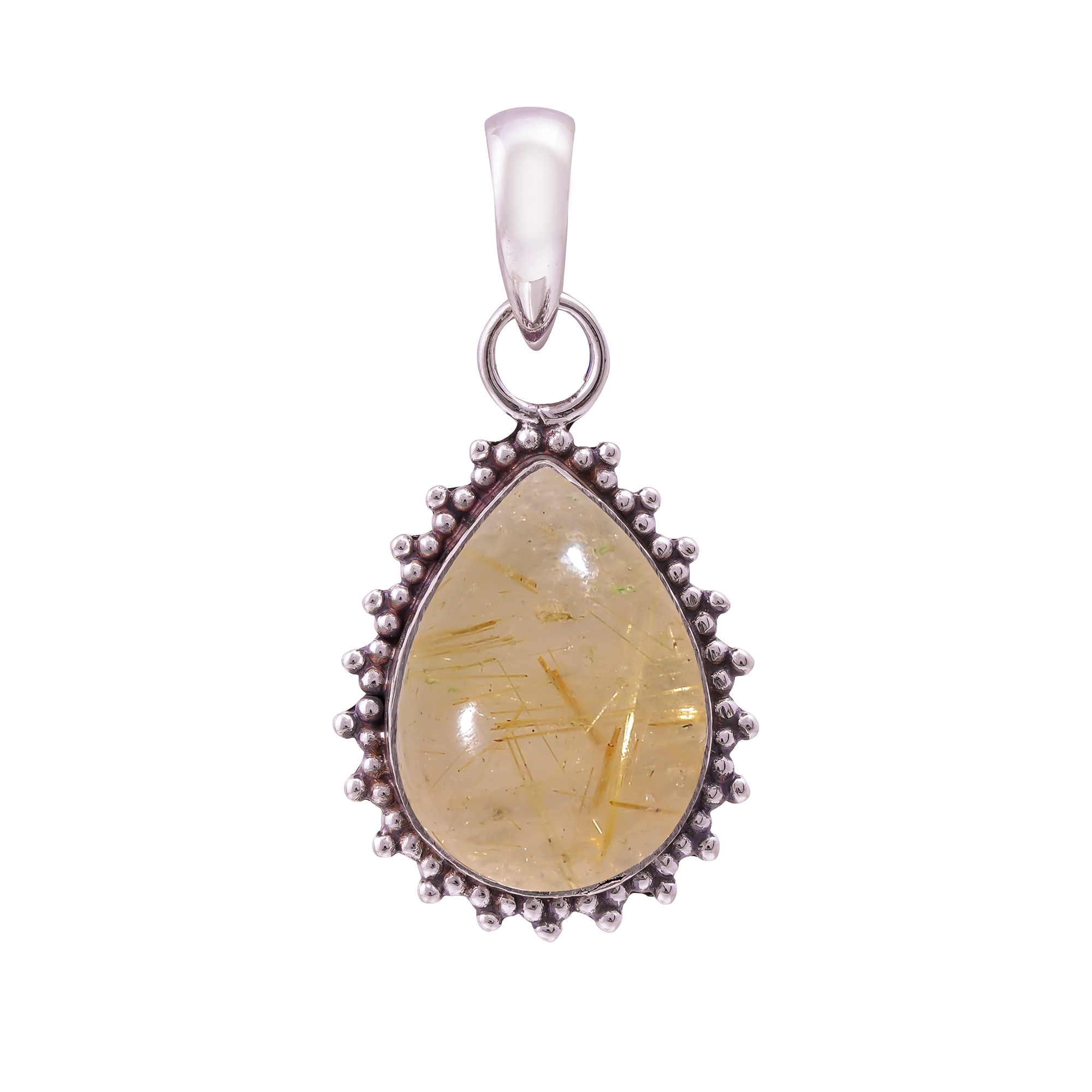 Golden Rutilated Quartz - Brazil 925 Solid Sterling Silver Pendant