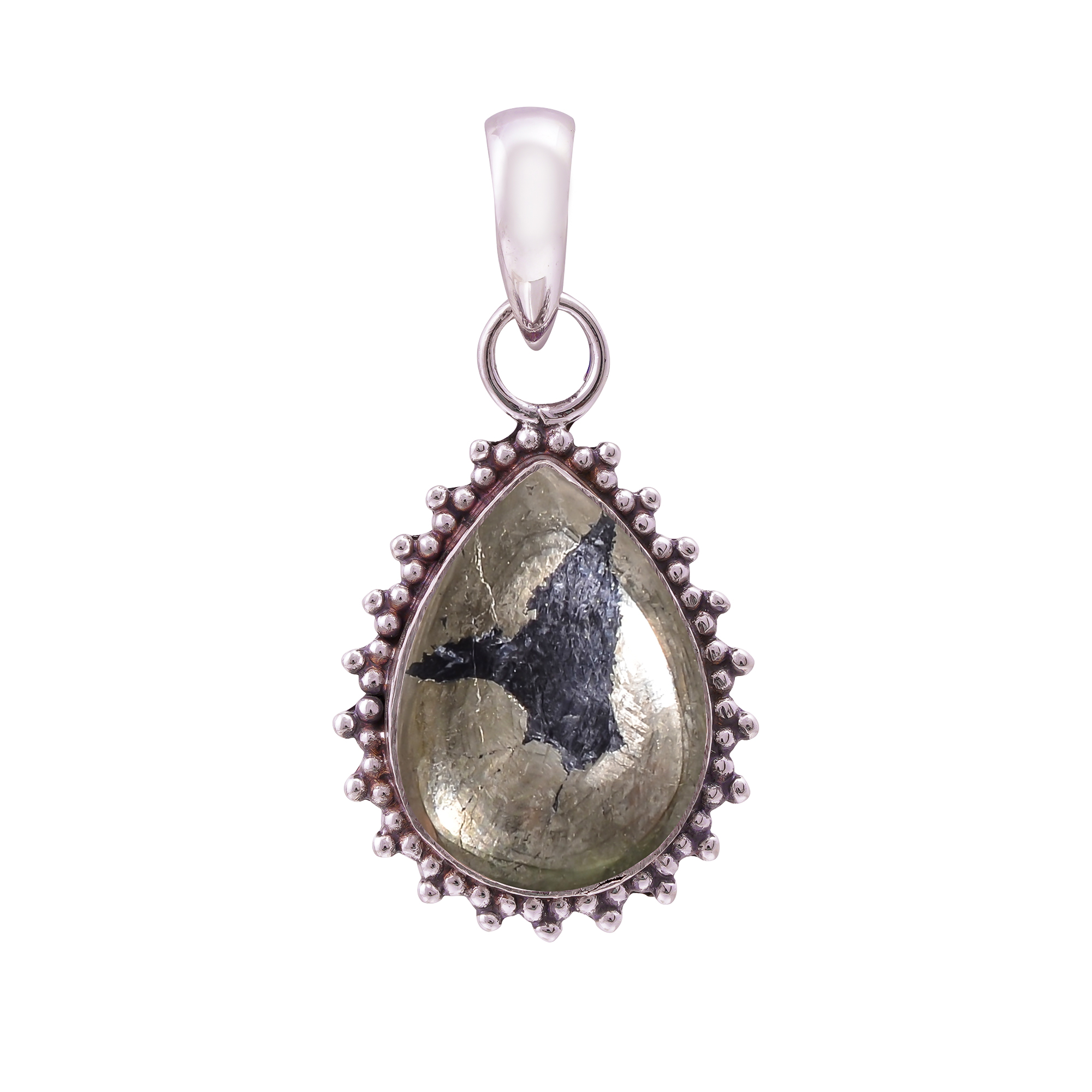 Healer'S Gold Pyrite In Magnetite 925 Solid Sterling Silver Pendant