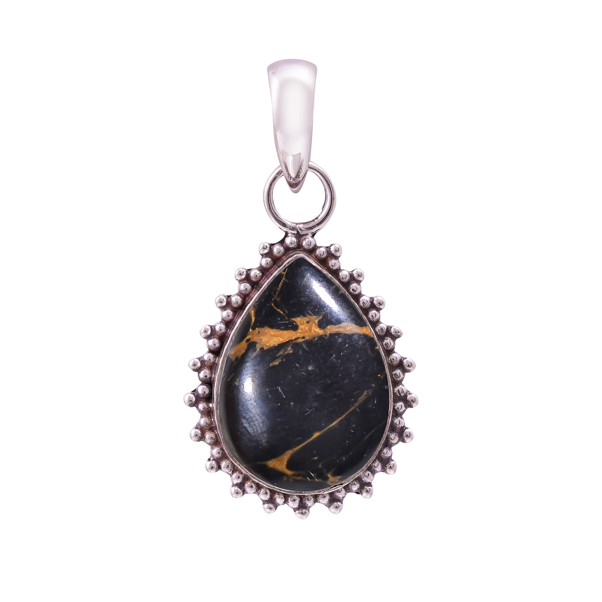 Copper Black Turquoise - Simulated 925 Solid Sterling Silver Pendant