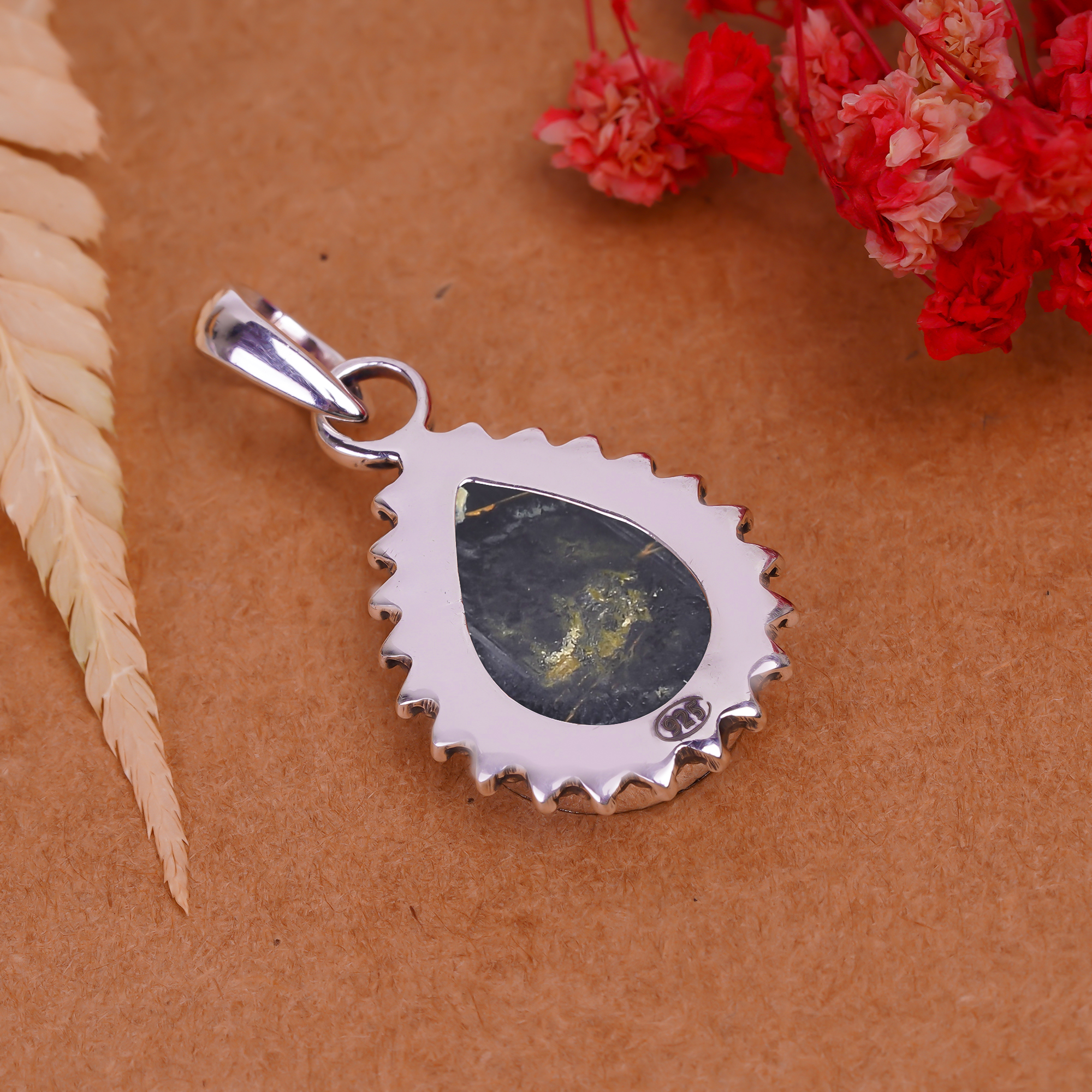 Copper Black Turquoise - Simulated 925 Solid Sterling Silver Pendant