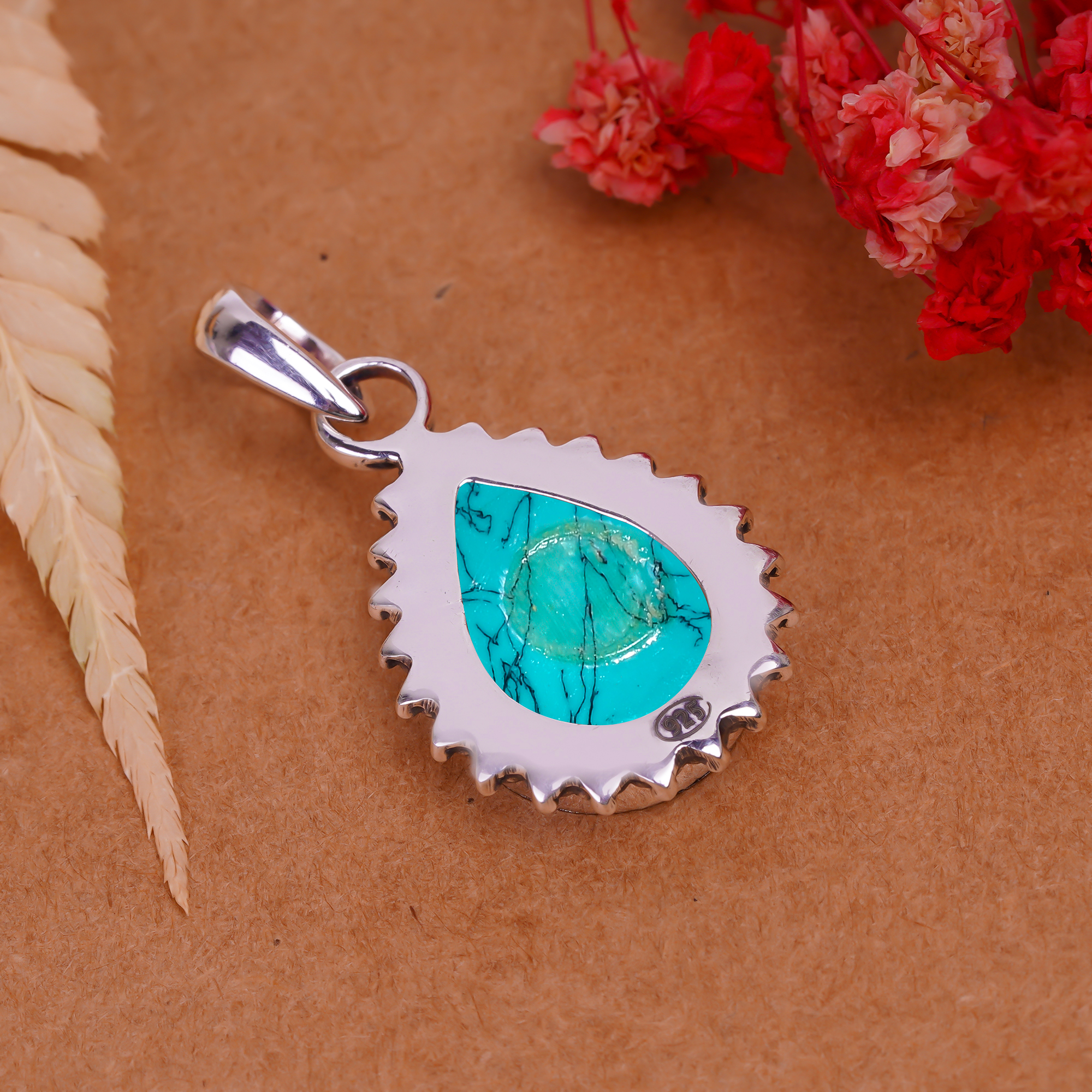 Santa Rosa Turquoise - Simulated 925 Solid Sterling Silver Pendant