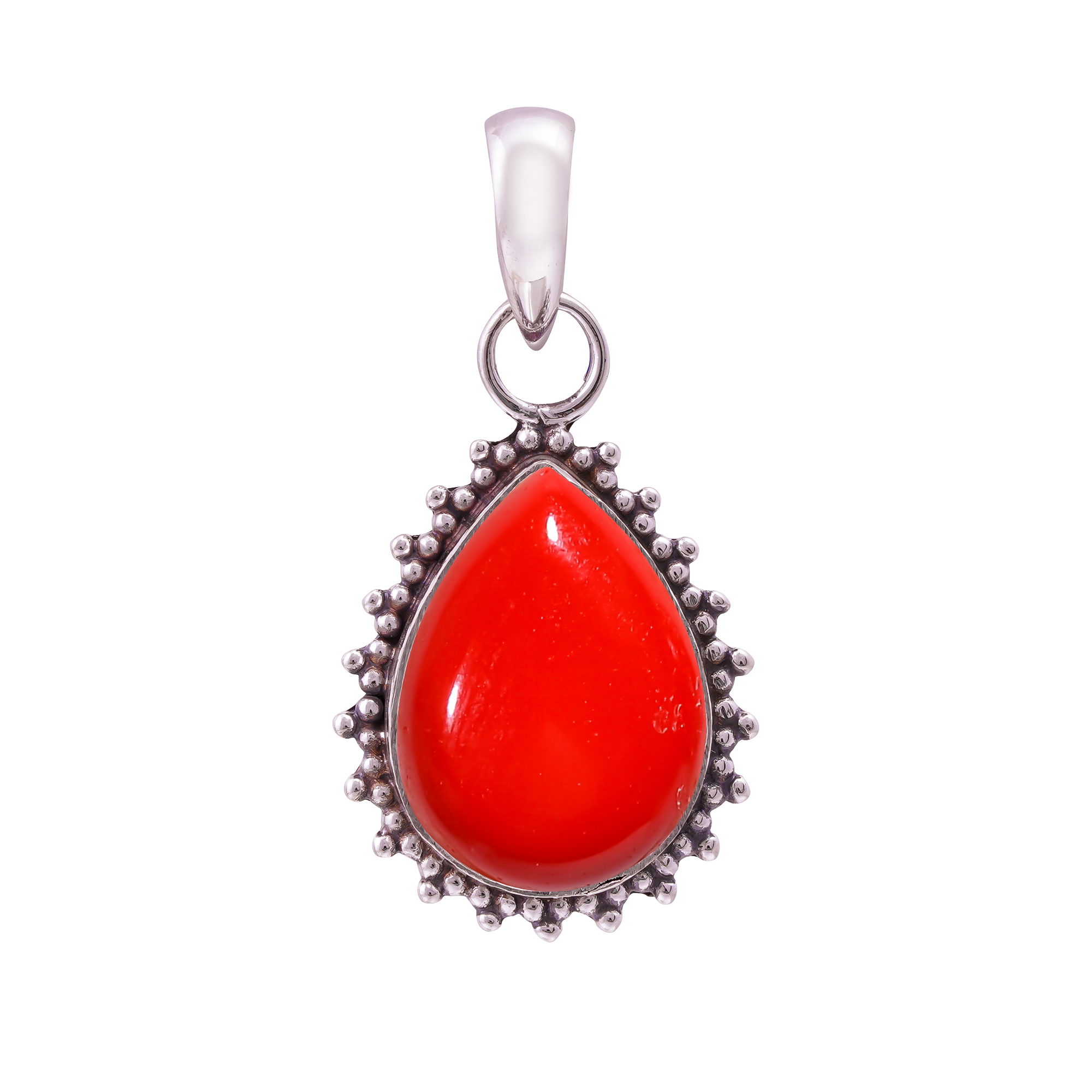 Red Coral - Simulated 925 Solid Sterling Silver Pendant