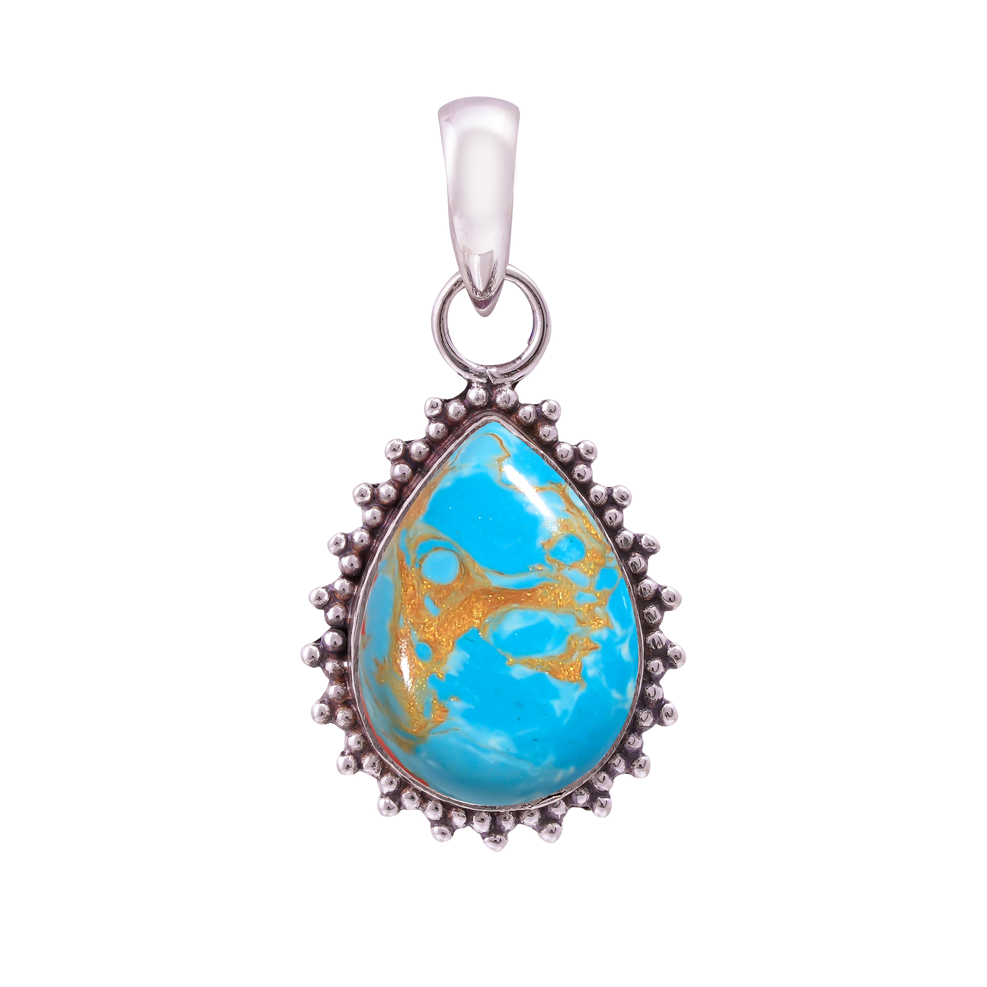 Copper Blue Turquoise - Simulated 925 Solid Sterling Silver Pendant