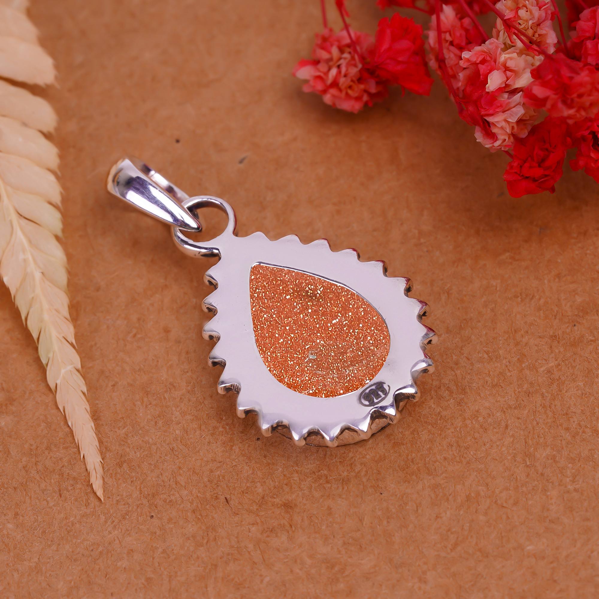 Golden Sunstone - Simulated 925 Solid Sterling Silver Pendant
