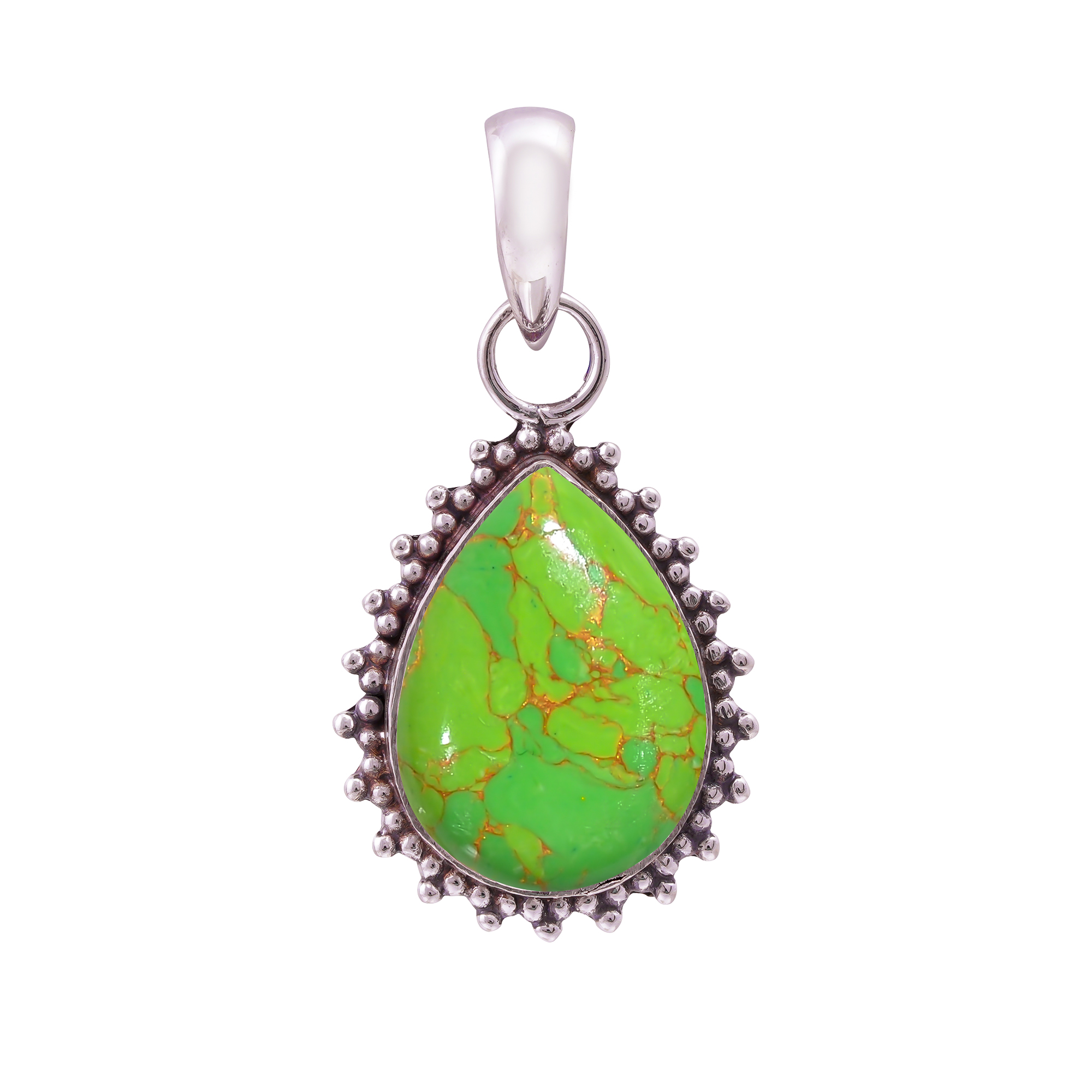 Copper Green Turquoise - Simulated 925 Solid Sterling Silver Pendant