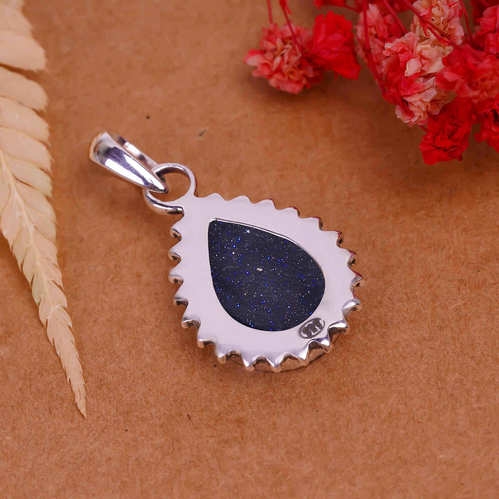 Blue Sunstone - Simulated 925 Solid Sterling Silver Pendant