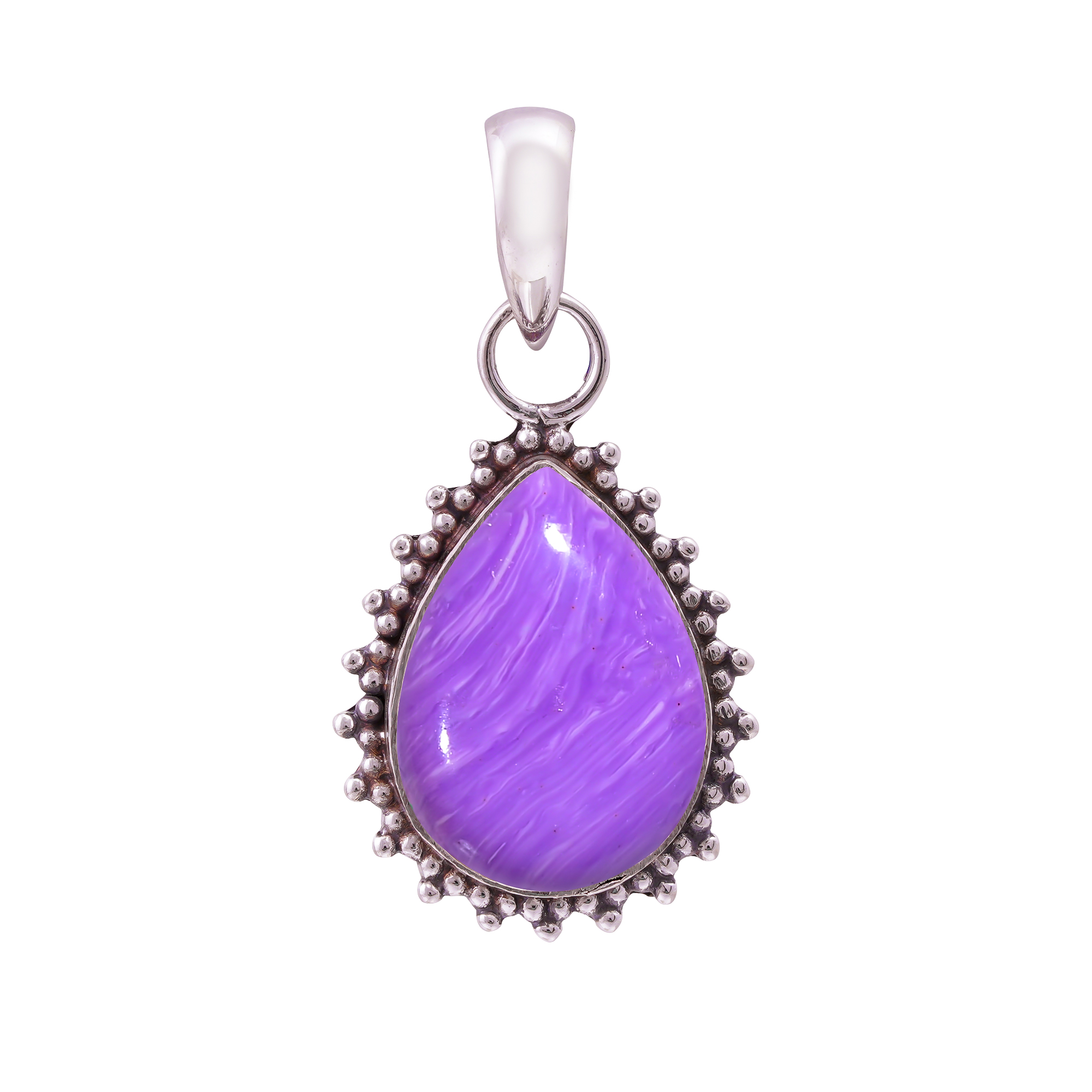 Purple Charoite - Simulated 925 Solid Sterling Silver Pendant