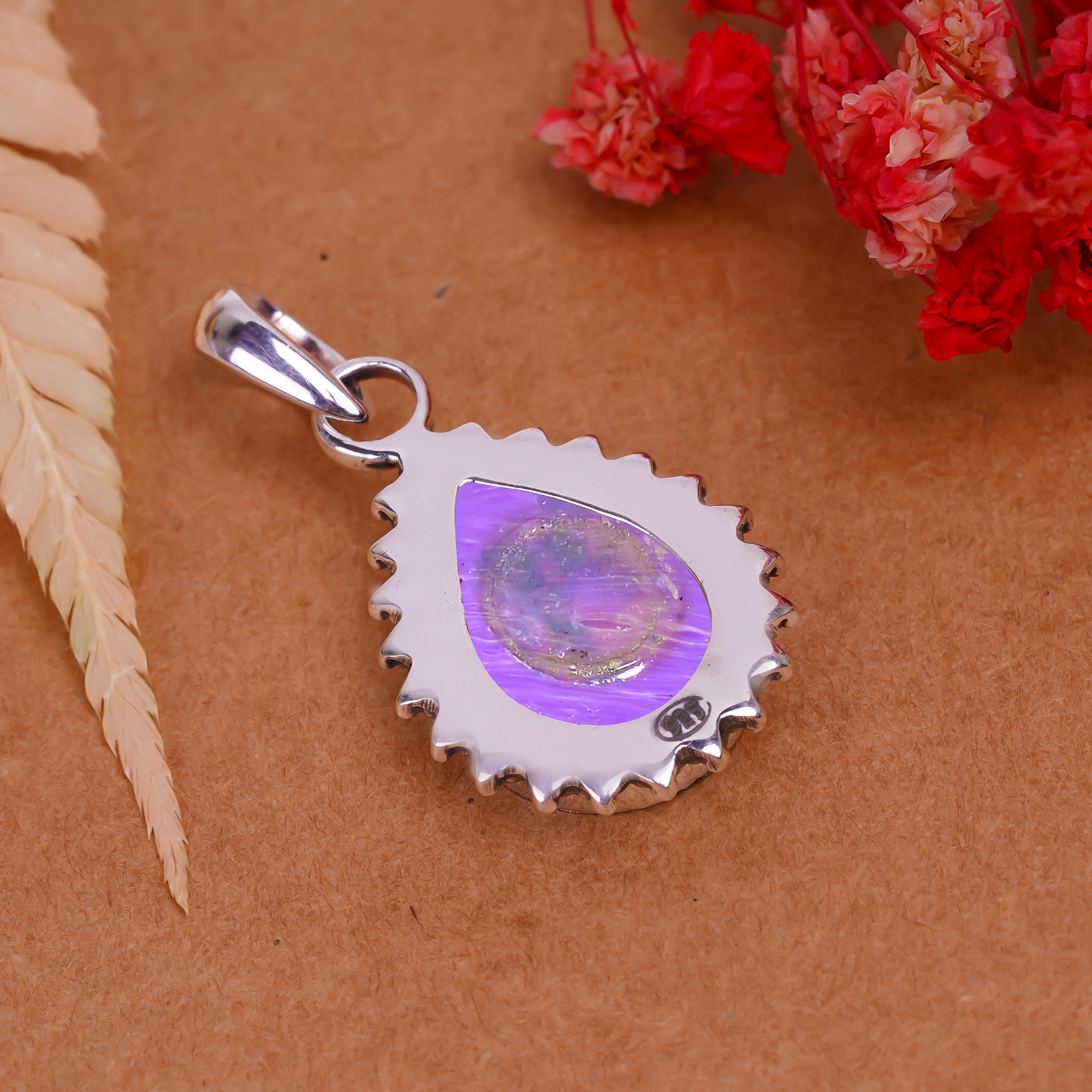 Purple Charoite - Simulated 925 Solid Sterling Silver Pendant