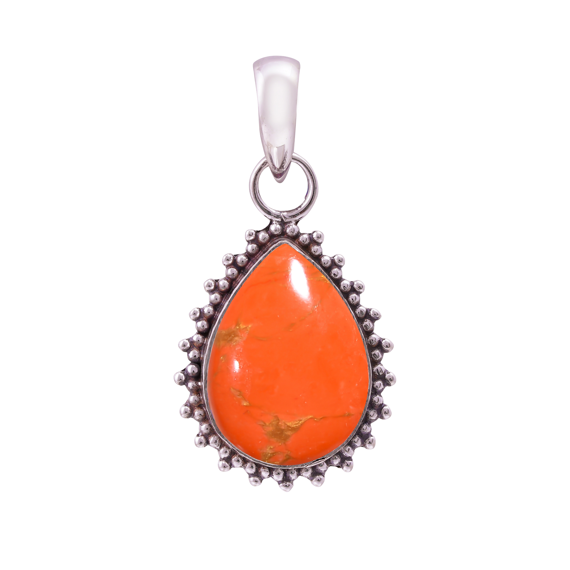 Copper Red Turquoise - Simulated 925 Solid Sterling Silver Pendant
