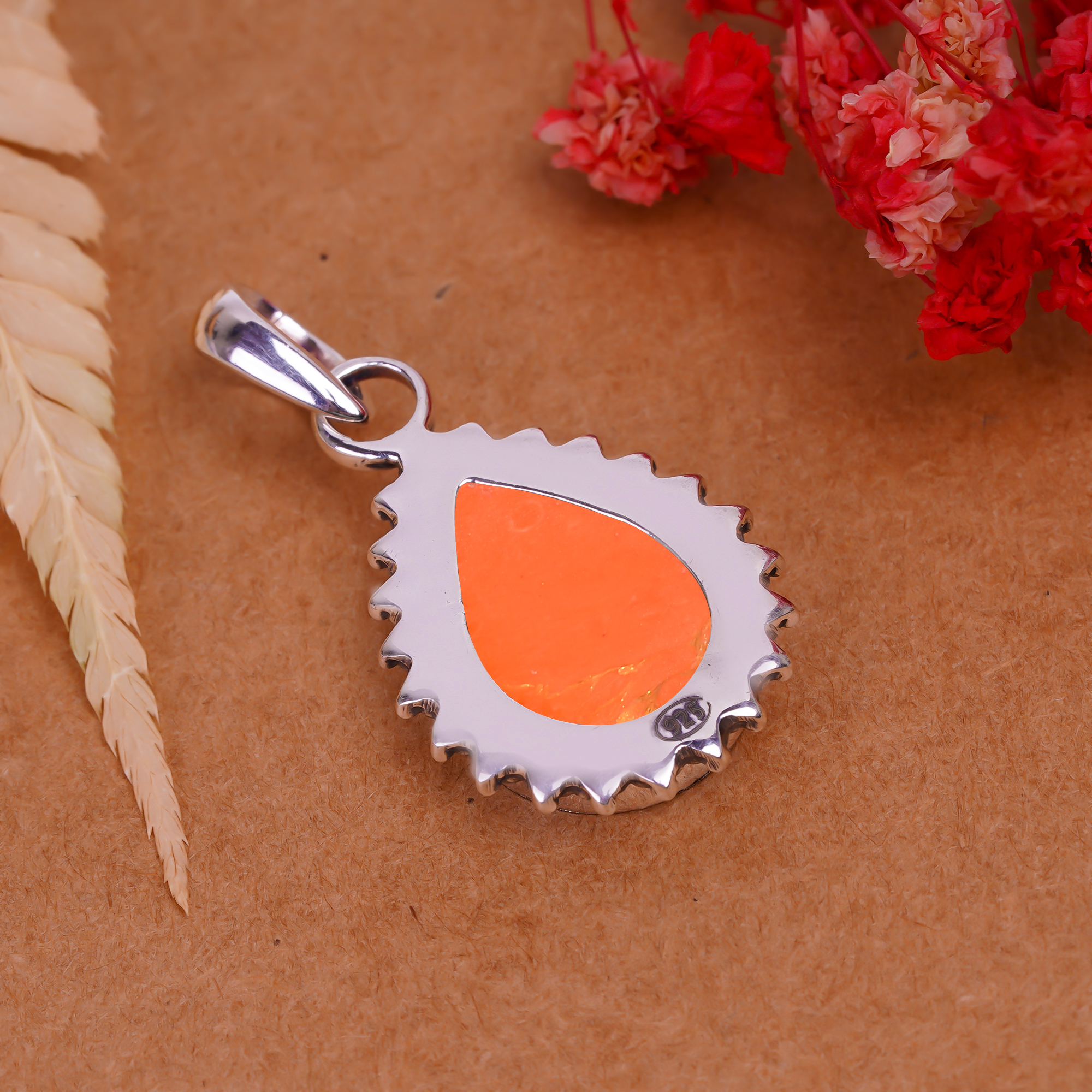 Copper Red Turquoise - Simulated 925 Solid Sterling Silver Pendant