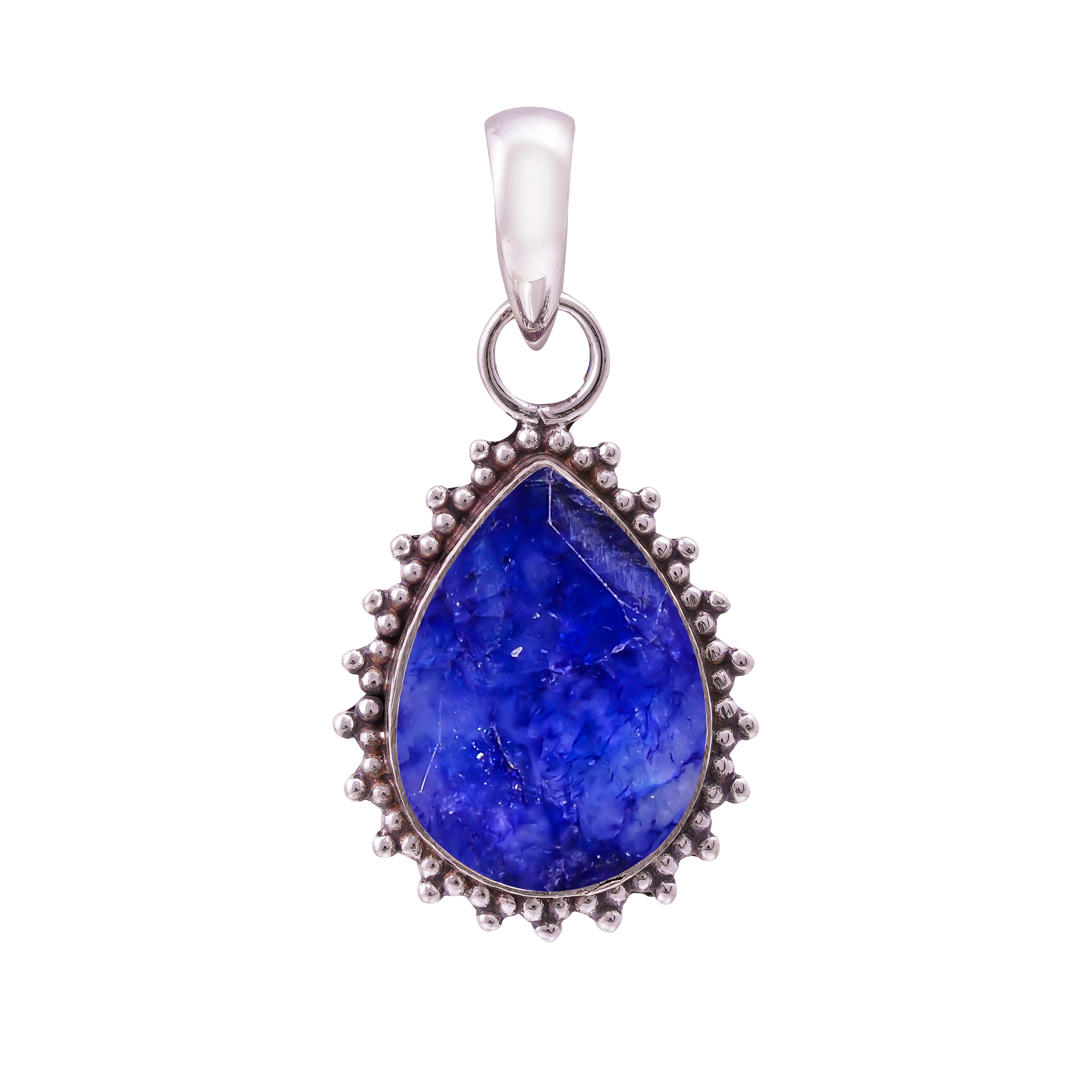 Blue Sapphire - Dyed Quartz 925 Solid Sterling Silver Pendant