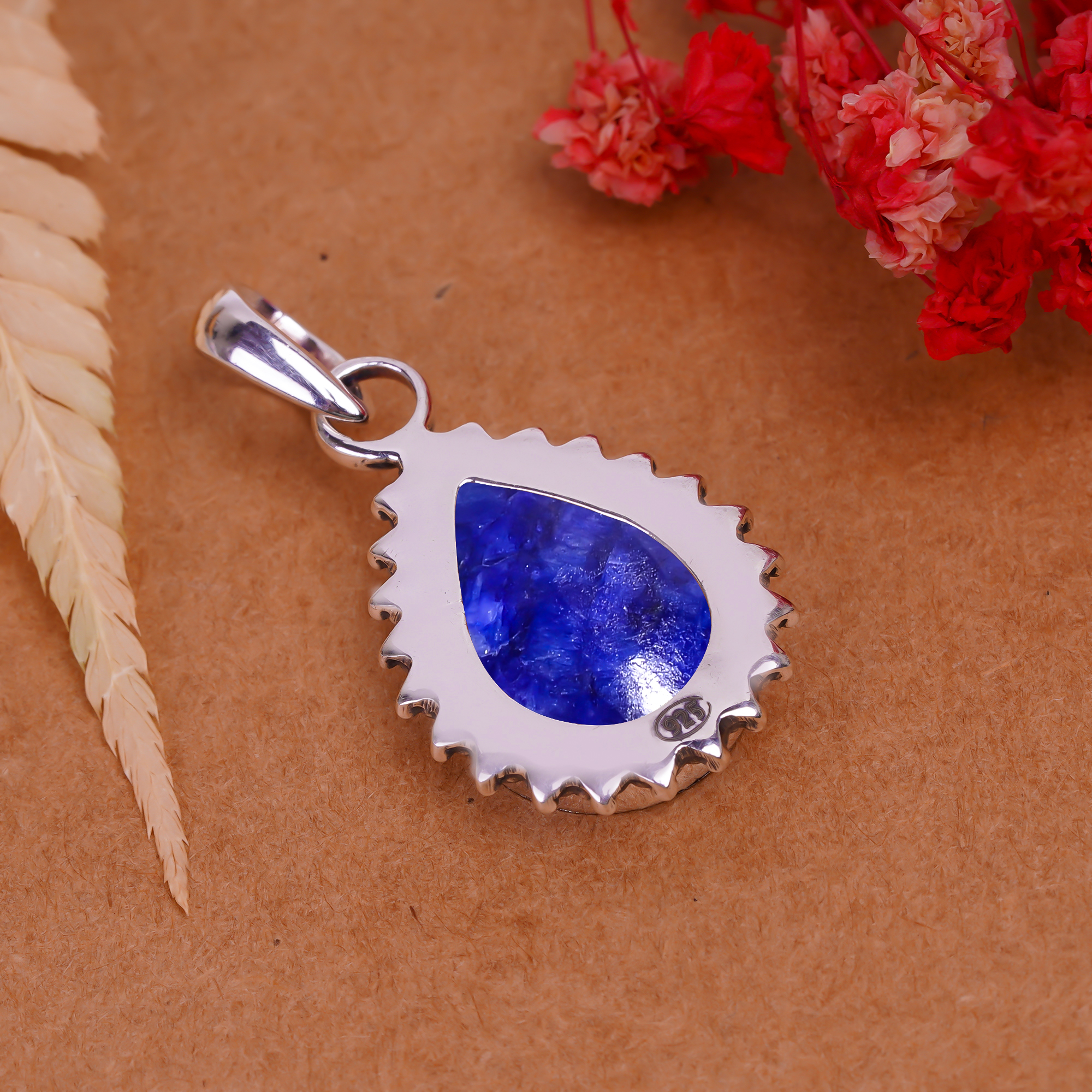 Blue Sapphire - Dyed Quartz 925 Solid Sterling Silver Pendant