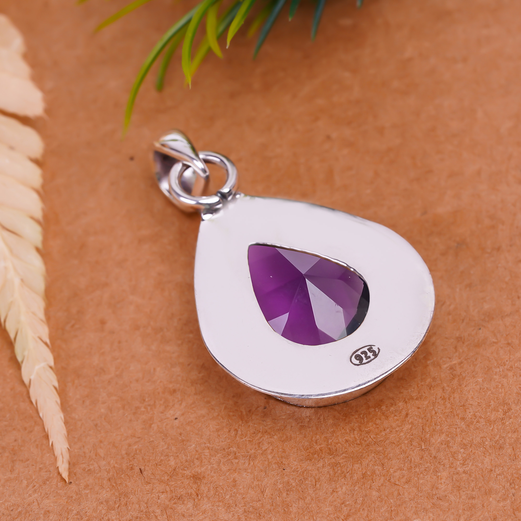 Purple Amethyst - Simulated 925 Solid Sterling Silver Pendant