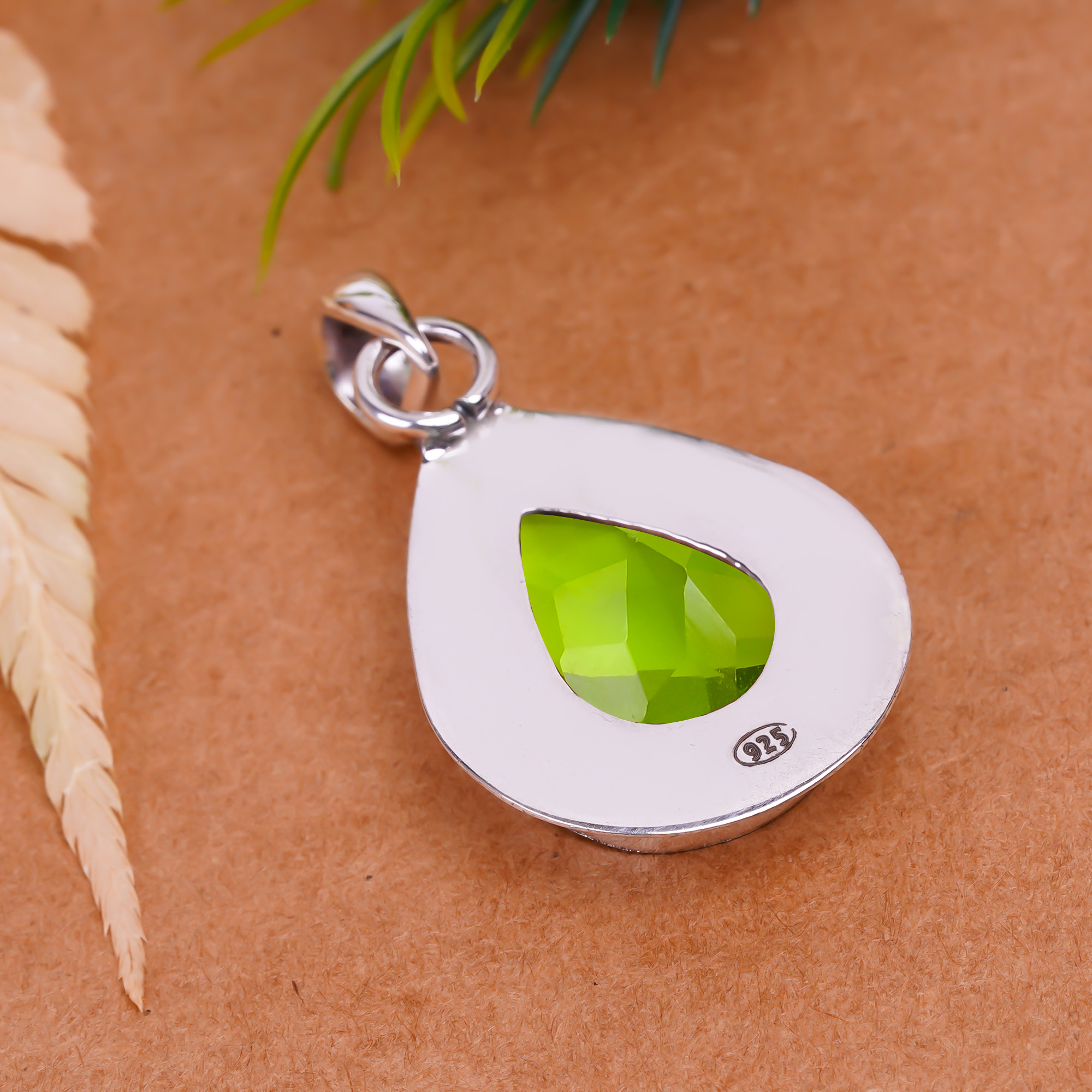 Peridot - Simulated 925 Solid Sterling Silver Pendant