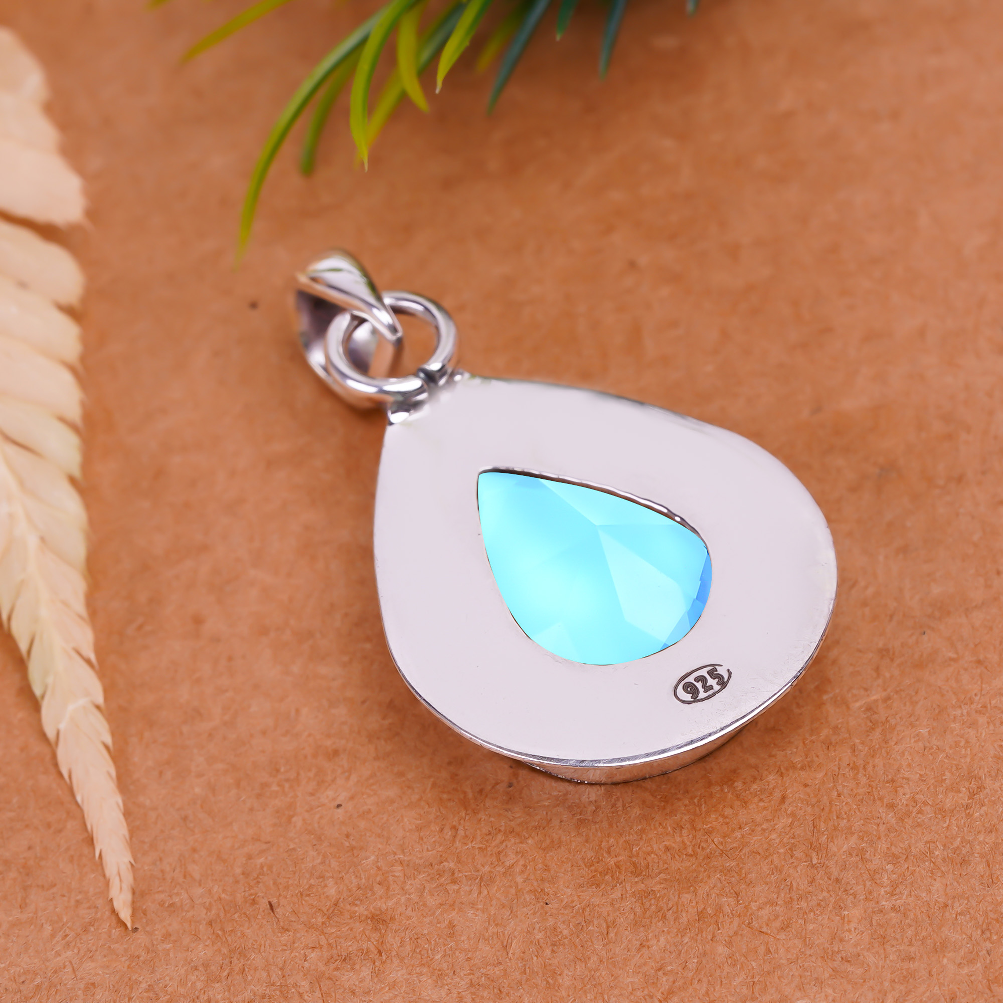 Paraiba Tourmaline - Simulated 925 Solid Sterling Silver Pendant