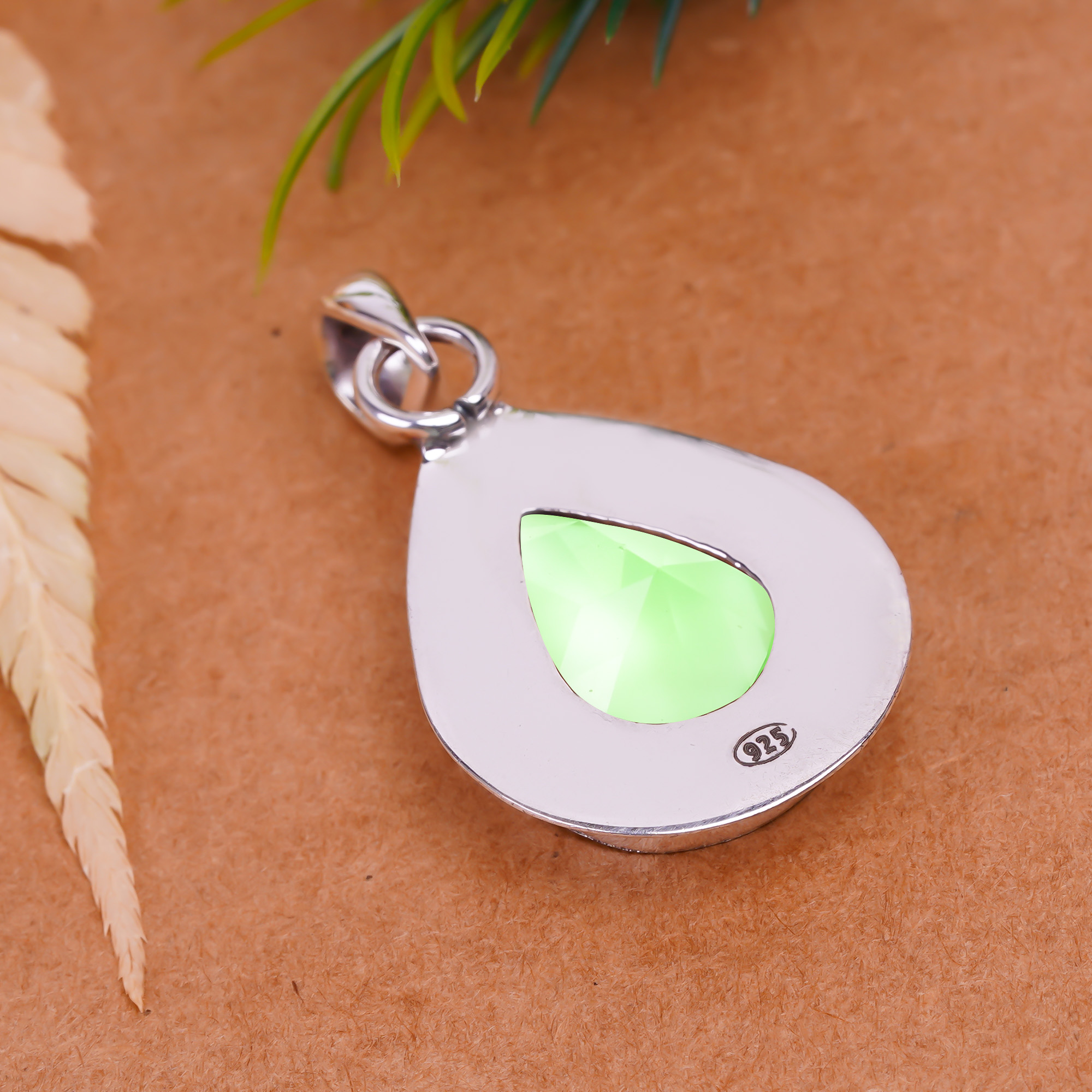 Green Amethyst - Simulated 925 Solid Sterling Silver Pendant