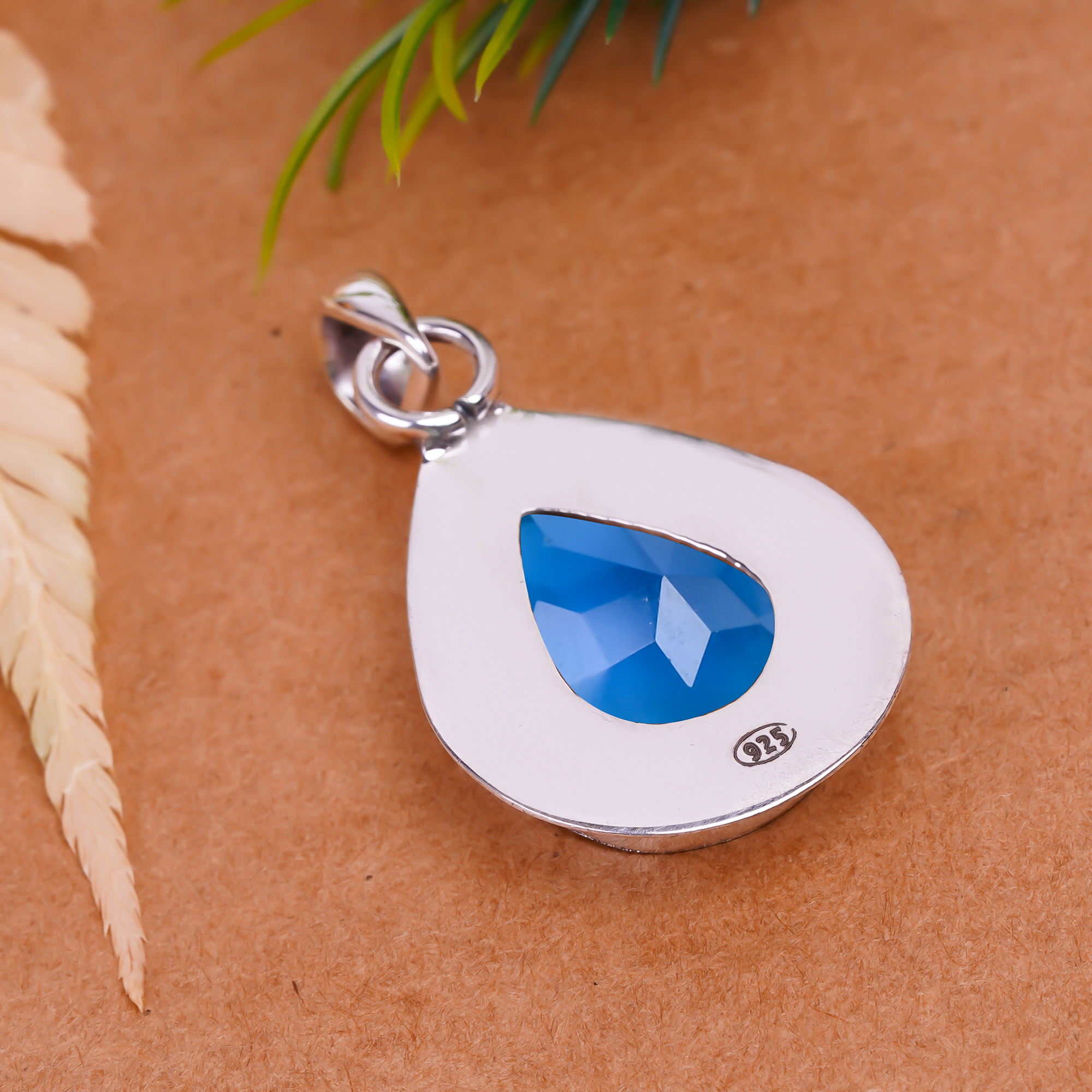 Blue Sapphire - Simulated 925 Solid Sterling Silver Pendant