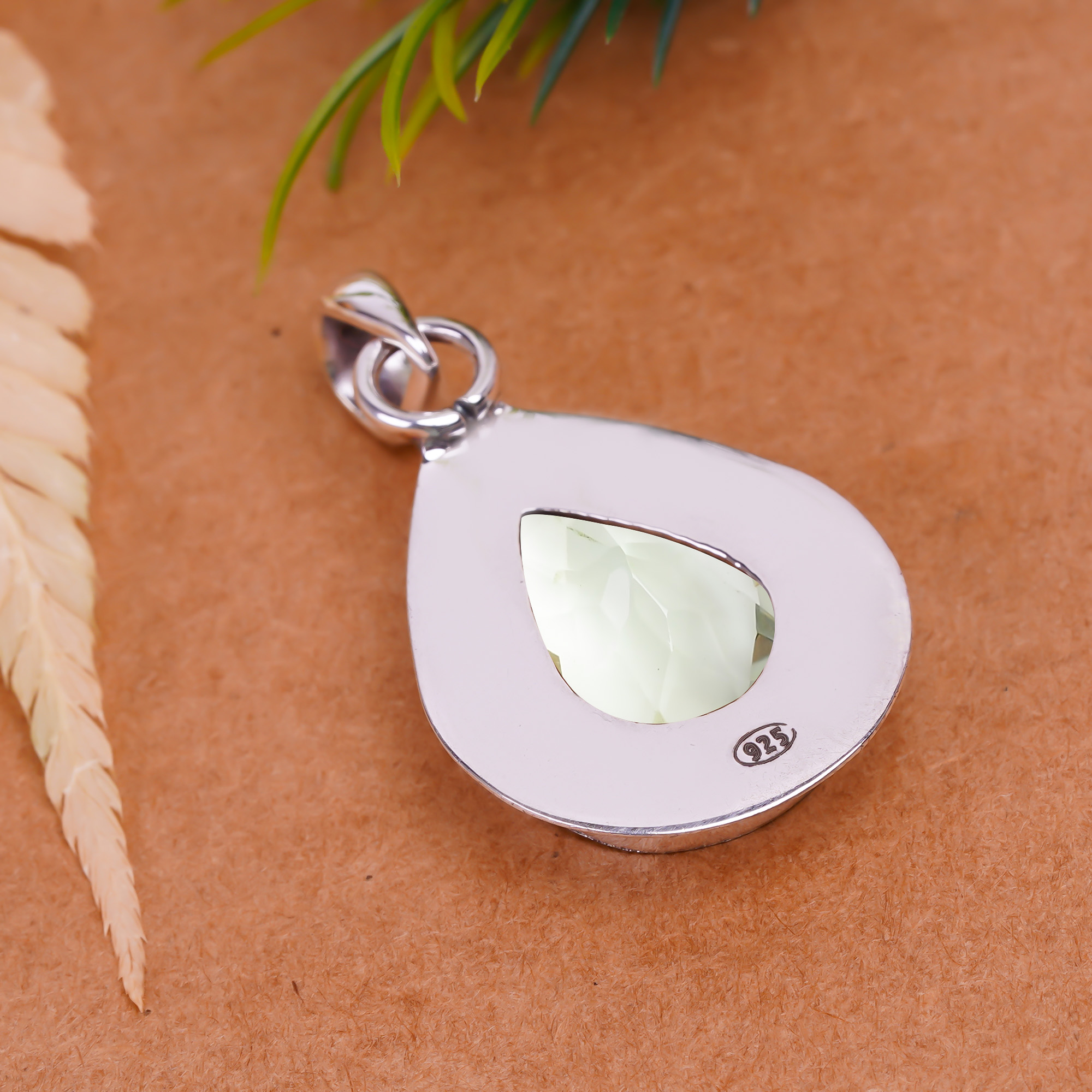 Green Amethyst - Simulated 925 Solid Sterling Silver Pendant