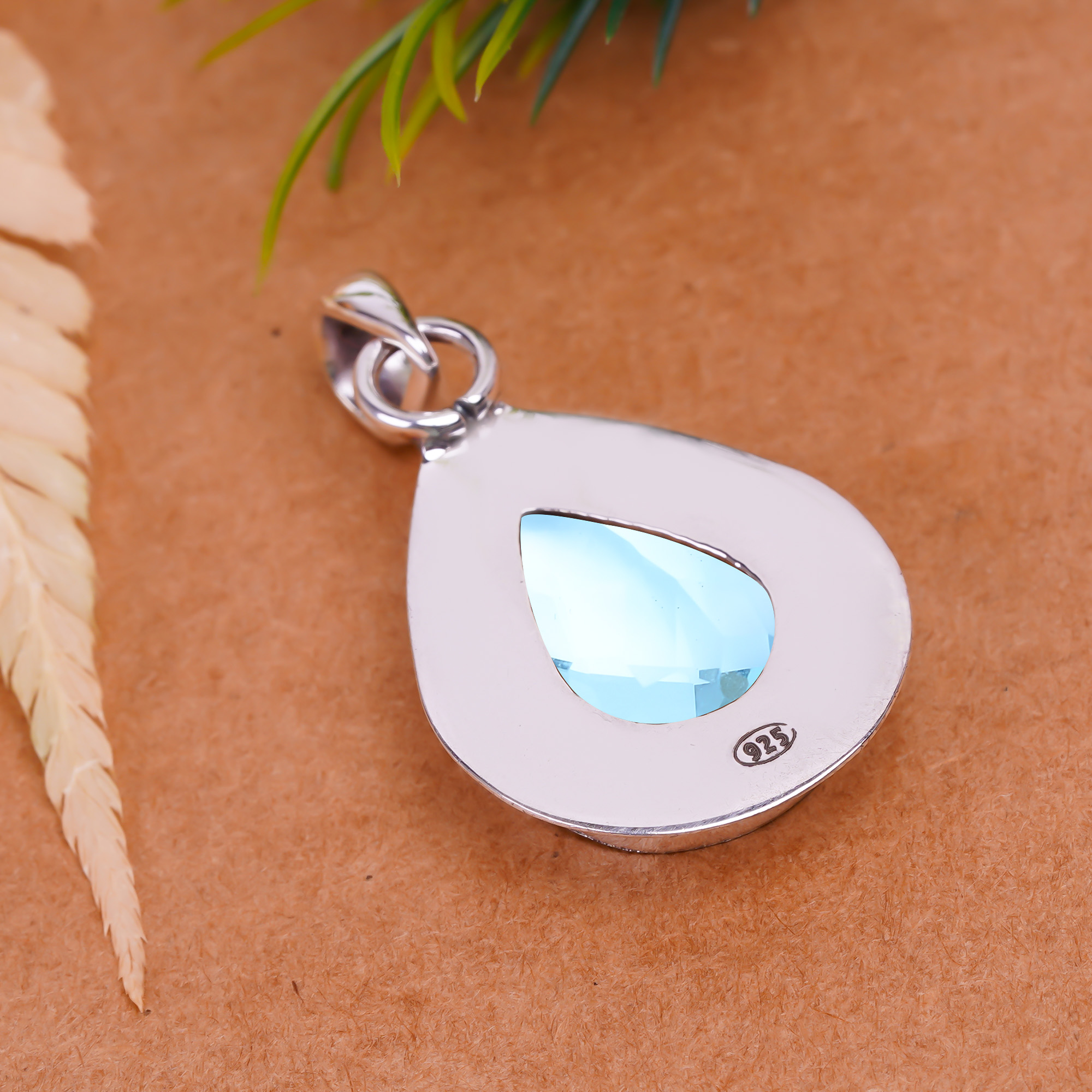 Blue Topaz - Simulated 925 Solid Sterling Silver Pendant