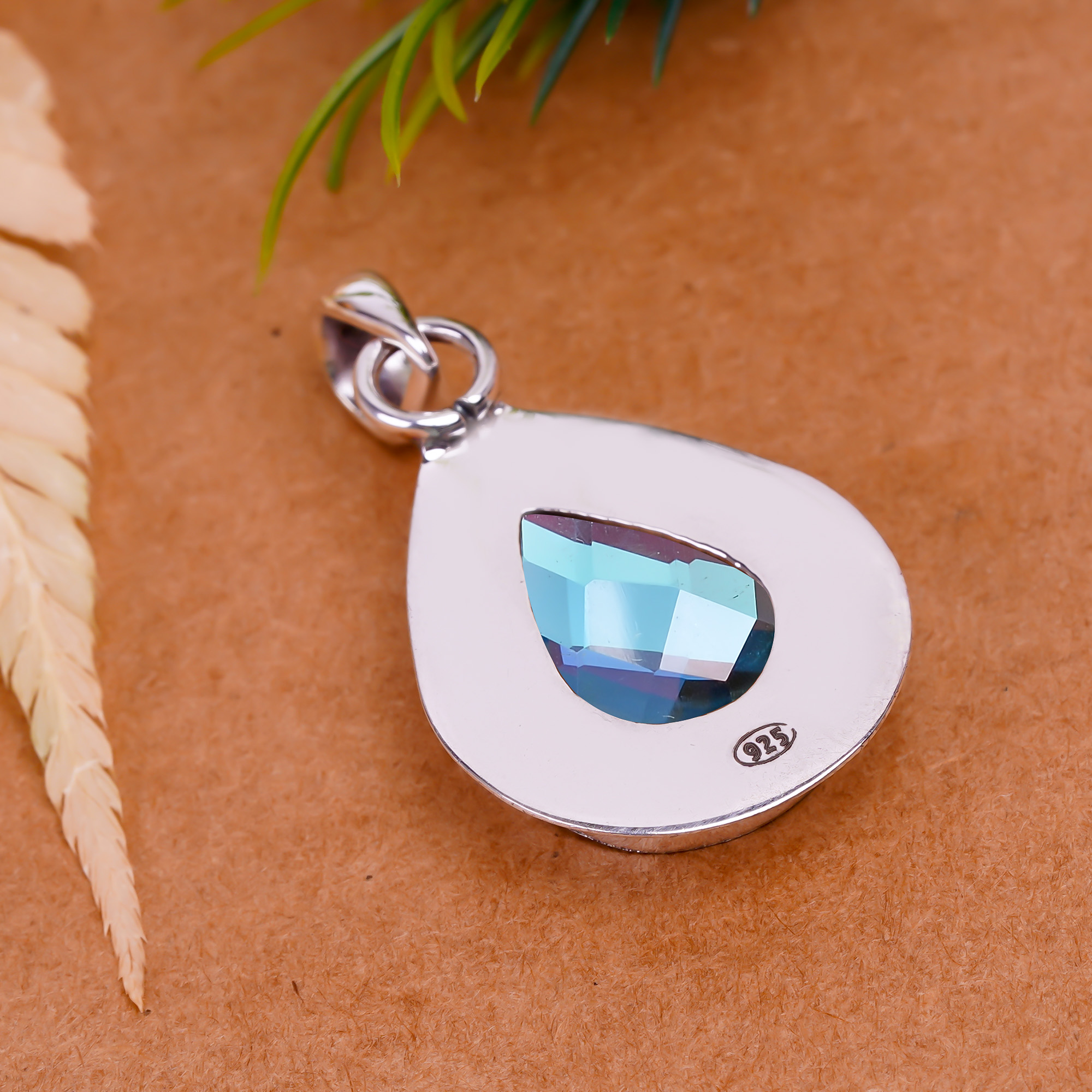Black Rainbow Mystic Fire Topaz - Simulated 925 Solid Sterling Silver Pendant