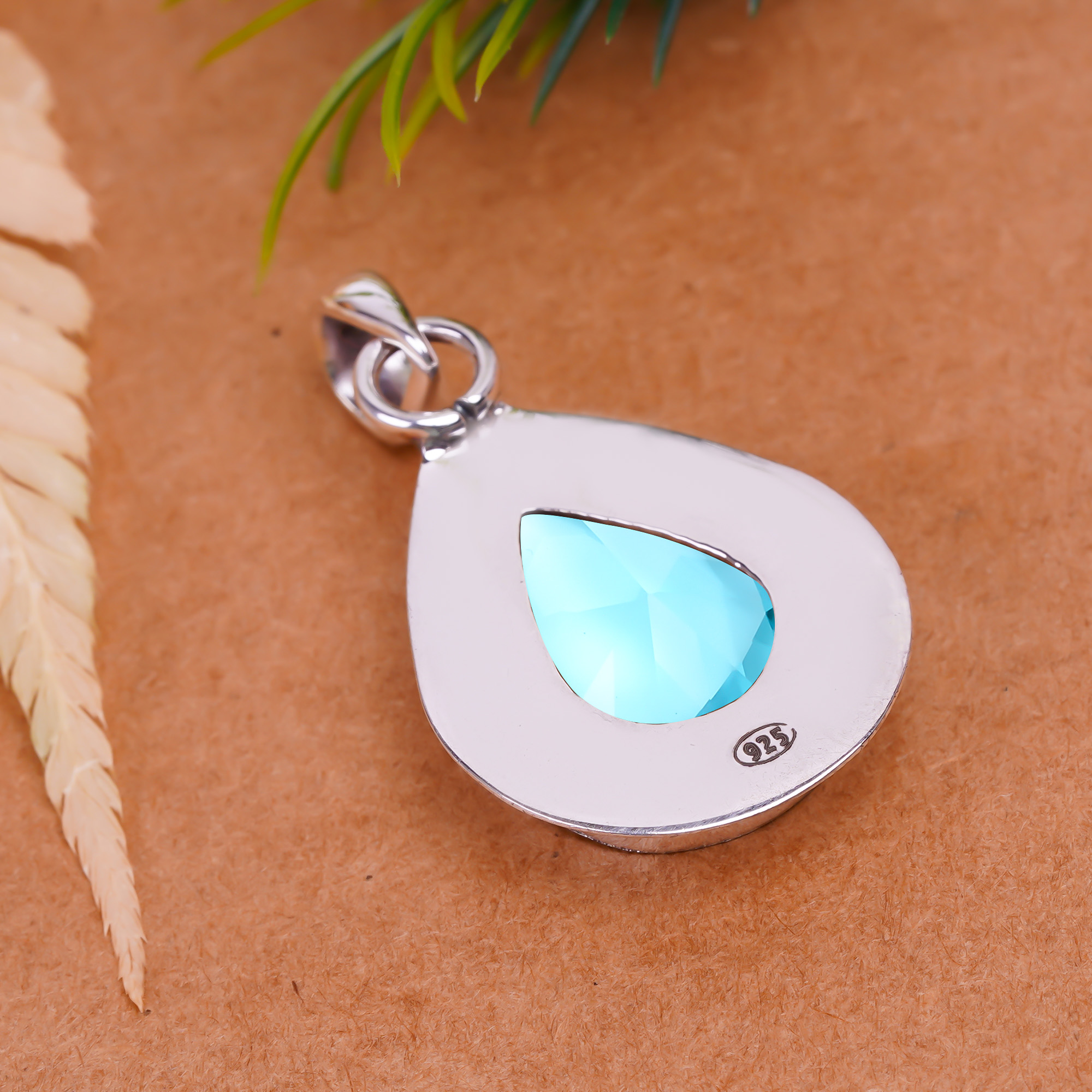 Blue Topaz - Simulated 925 Solid Sterling Silver Pendant