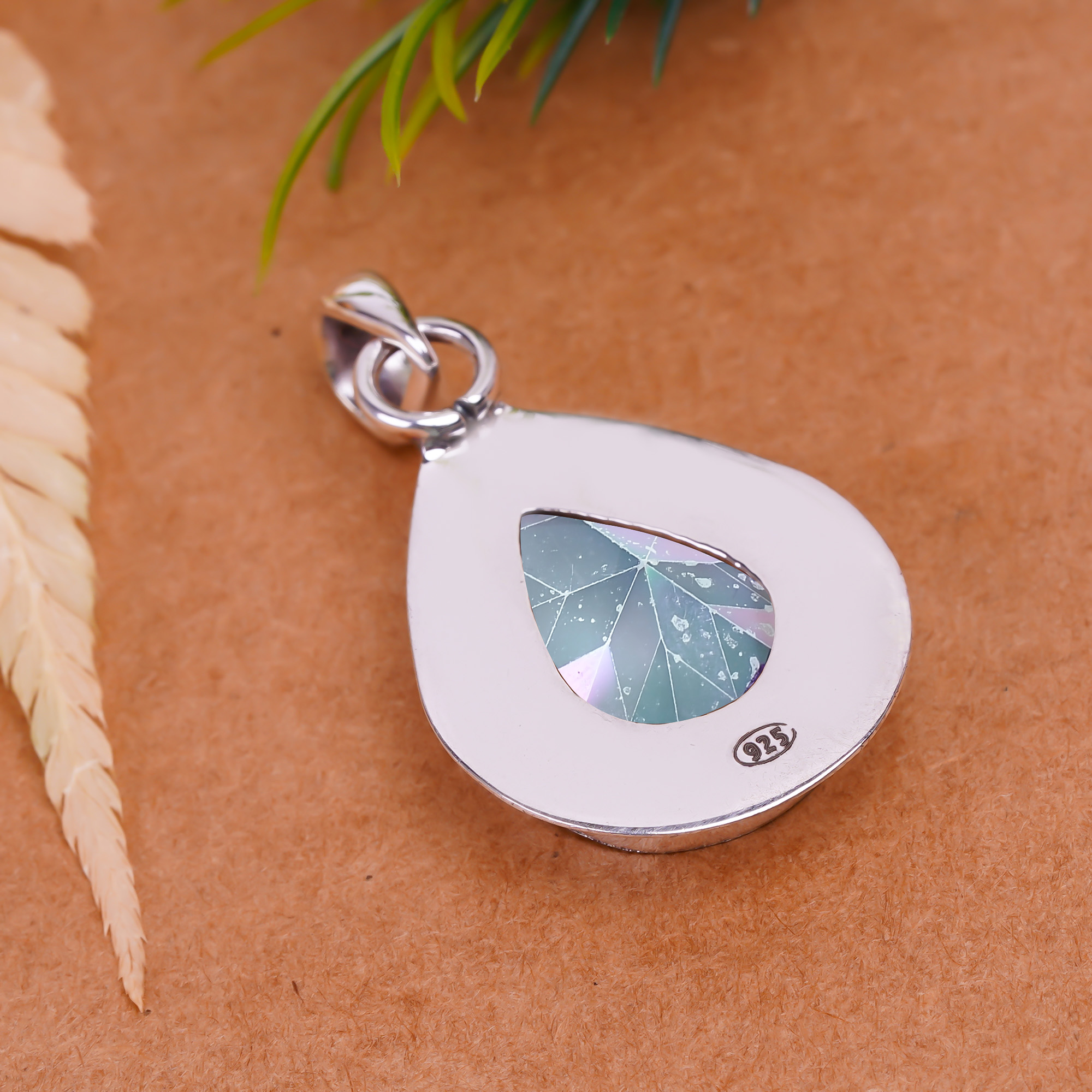 Rainbow Mystic Fire Topaz - Simulated 925 Solid Sterling Silver Pendant