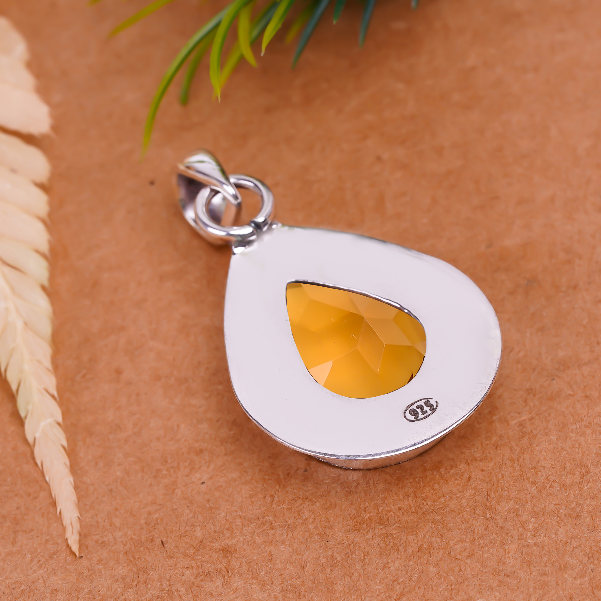 Champagne Quartz - Simulated 925 Solid Sterling Silver Pendant