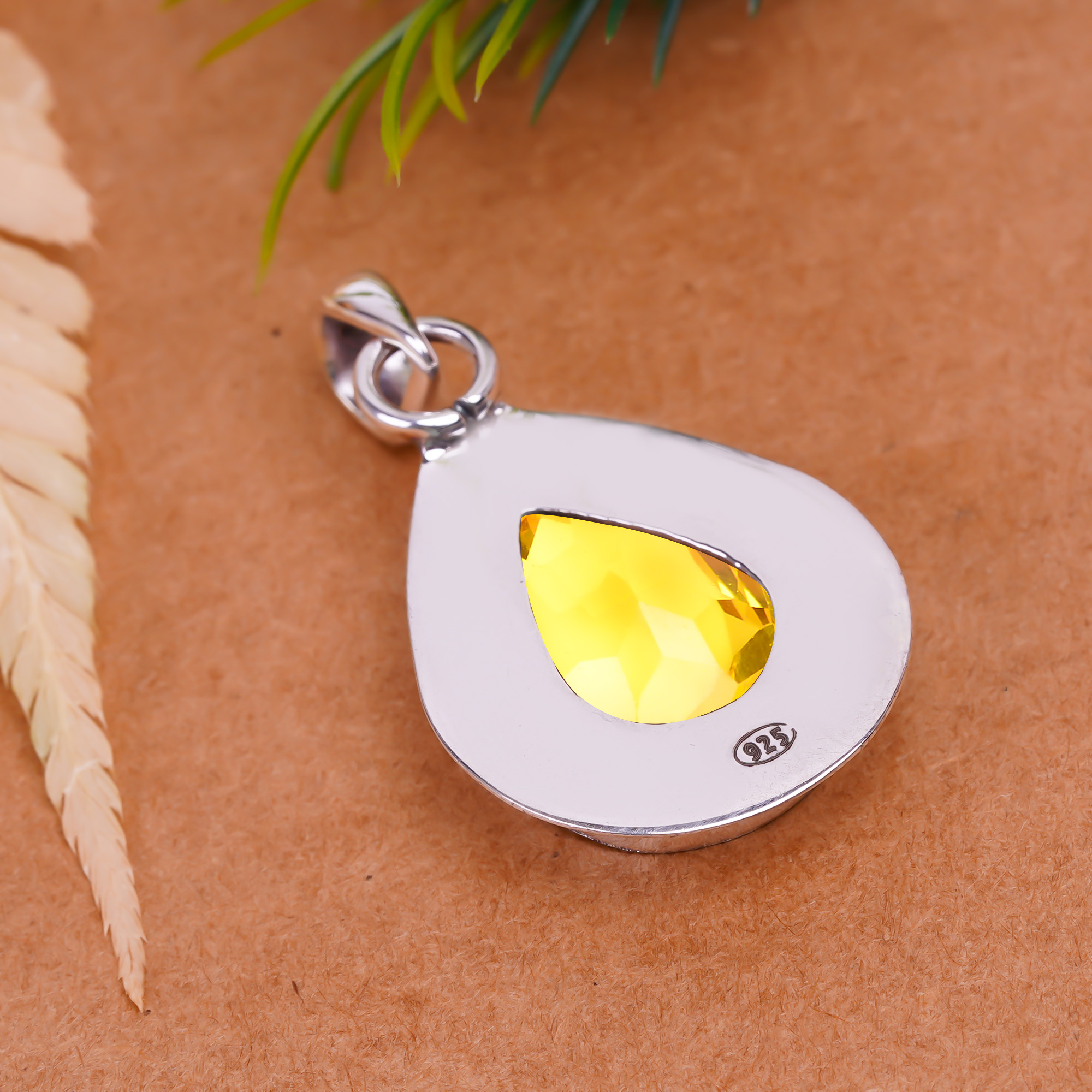 Yellow Sapphire - Simulated 925 Solid Sterling Silver Pendant