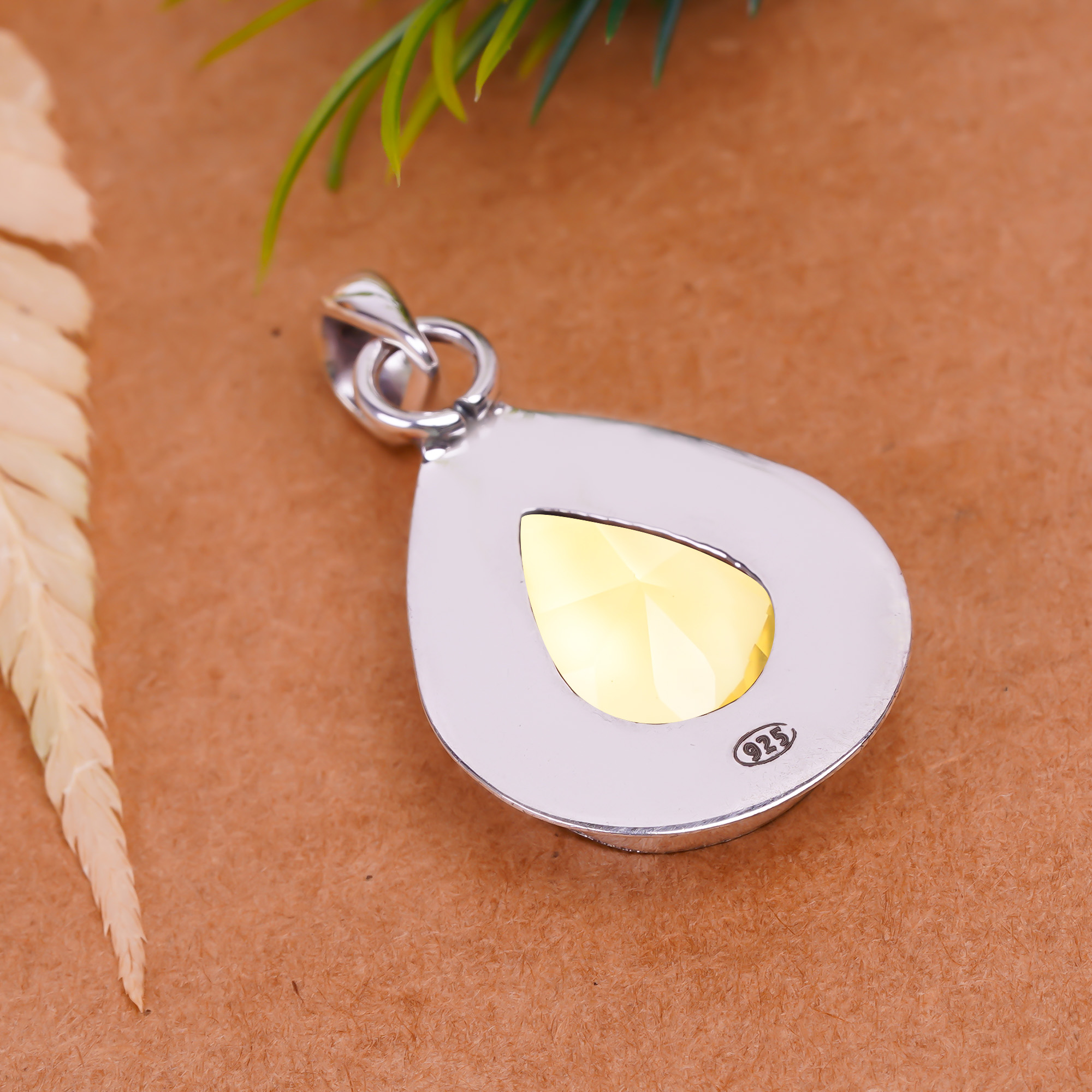 Lemon Quartz - Simulated 925 Solid Sterling Silver Pendant